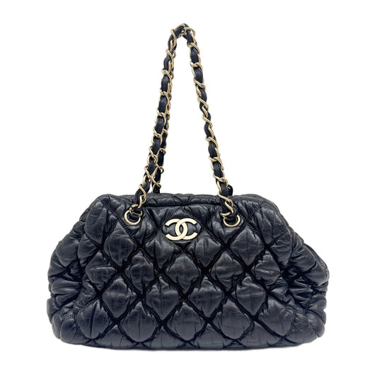 Bubble Quilt Black Leather Shoulder Bag