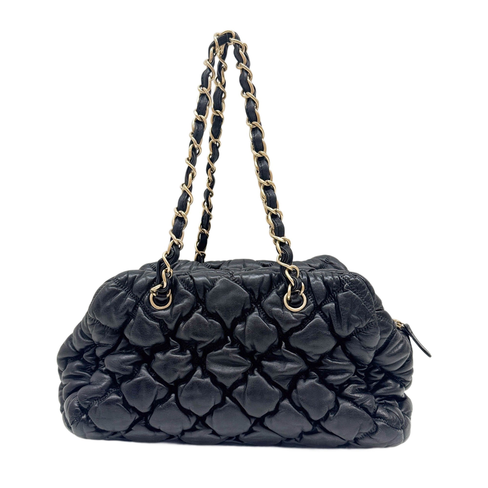 Bubble Quilt Black Leather Shoulder Bag