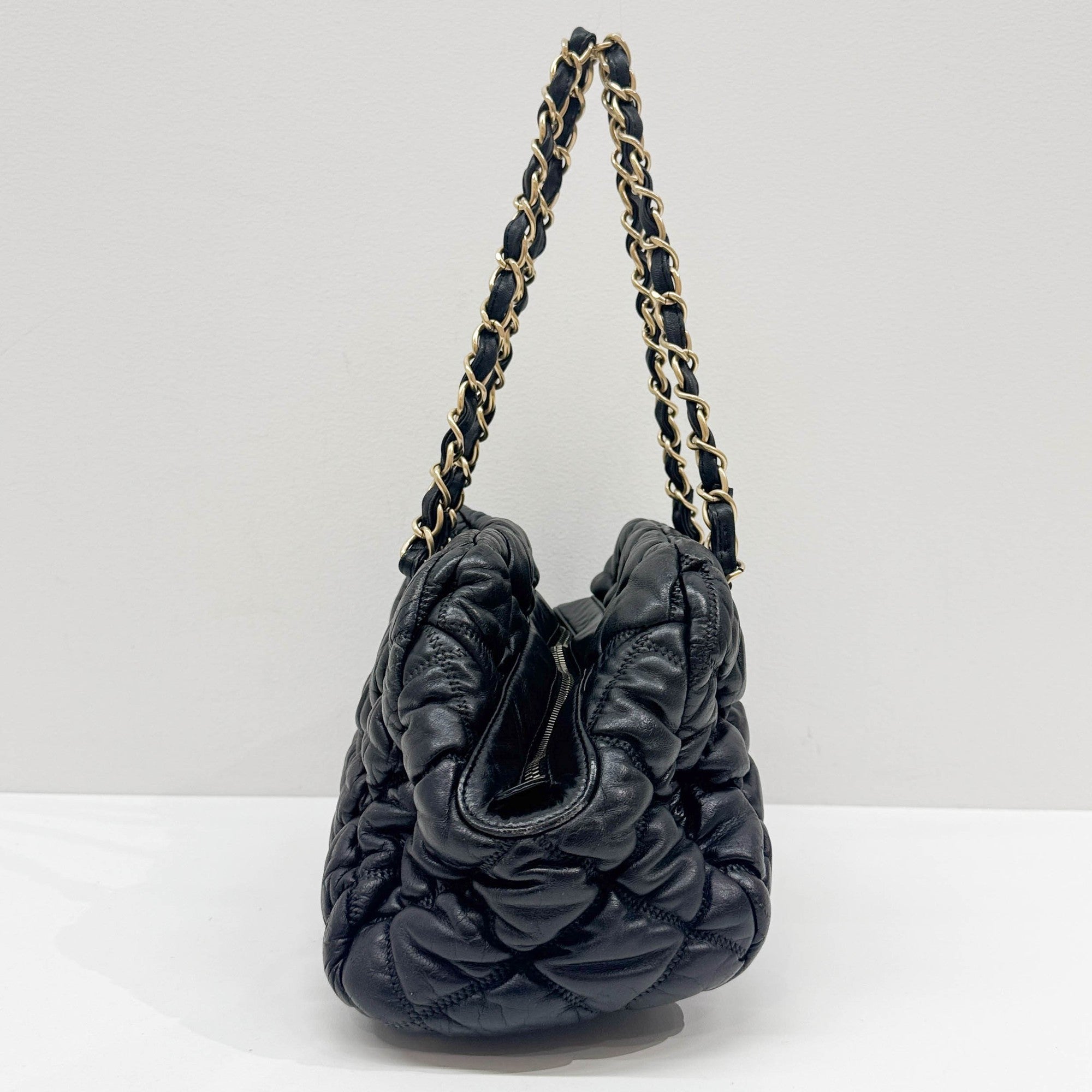 Bubble Quilt Black Leather Shoulder Bag