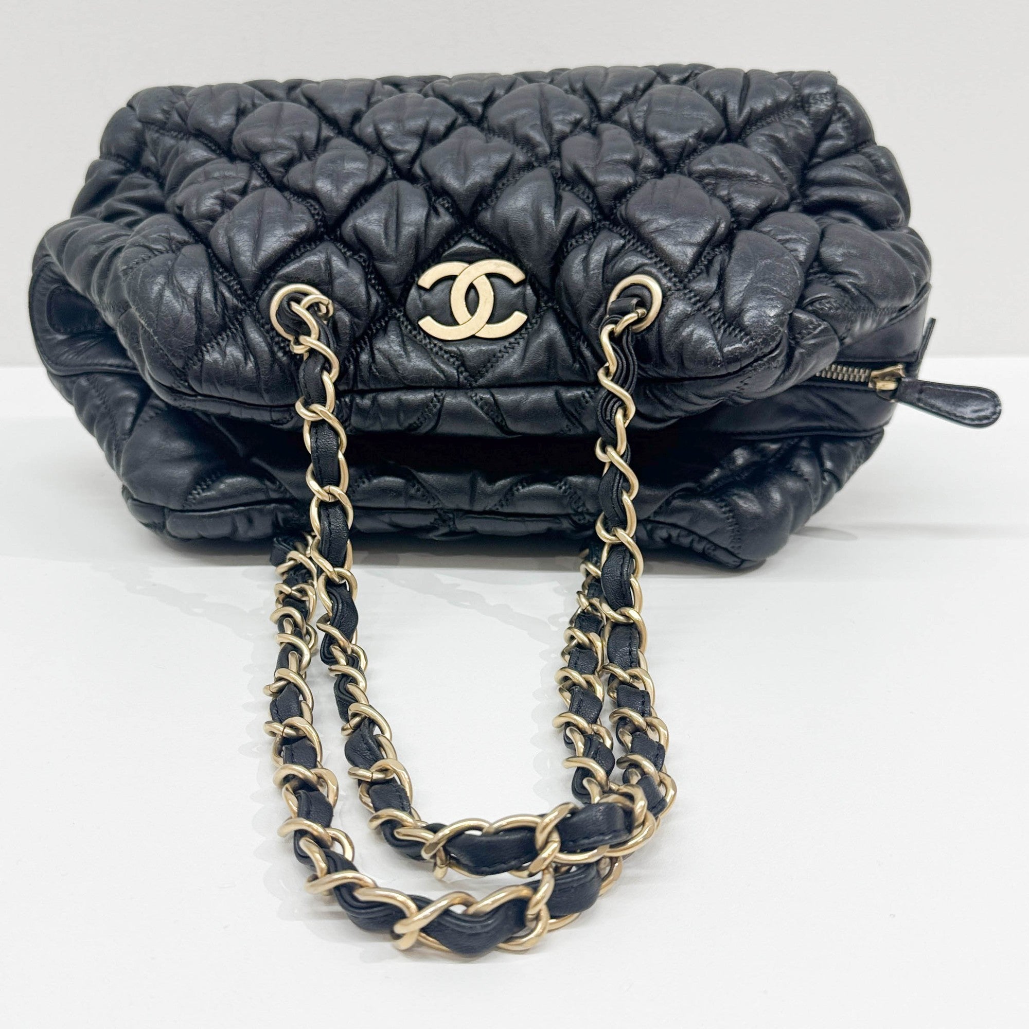 Bubble Quilt Black Leather Shoulder Bag