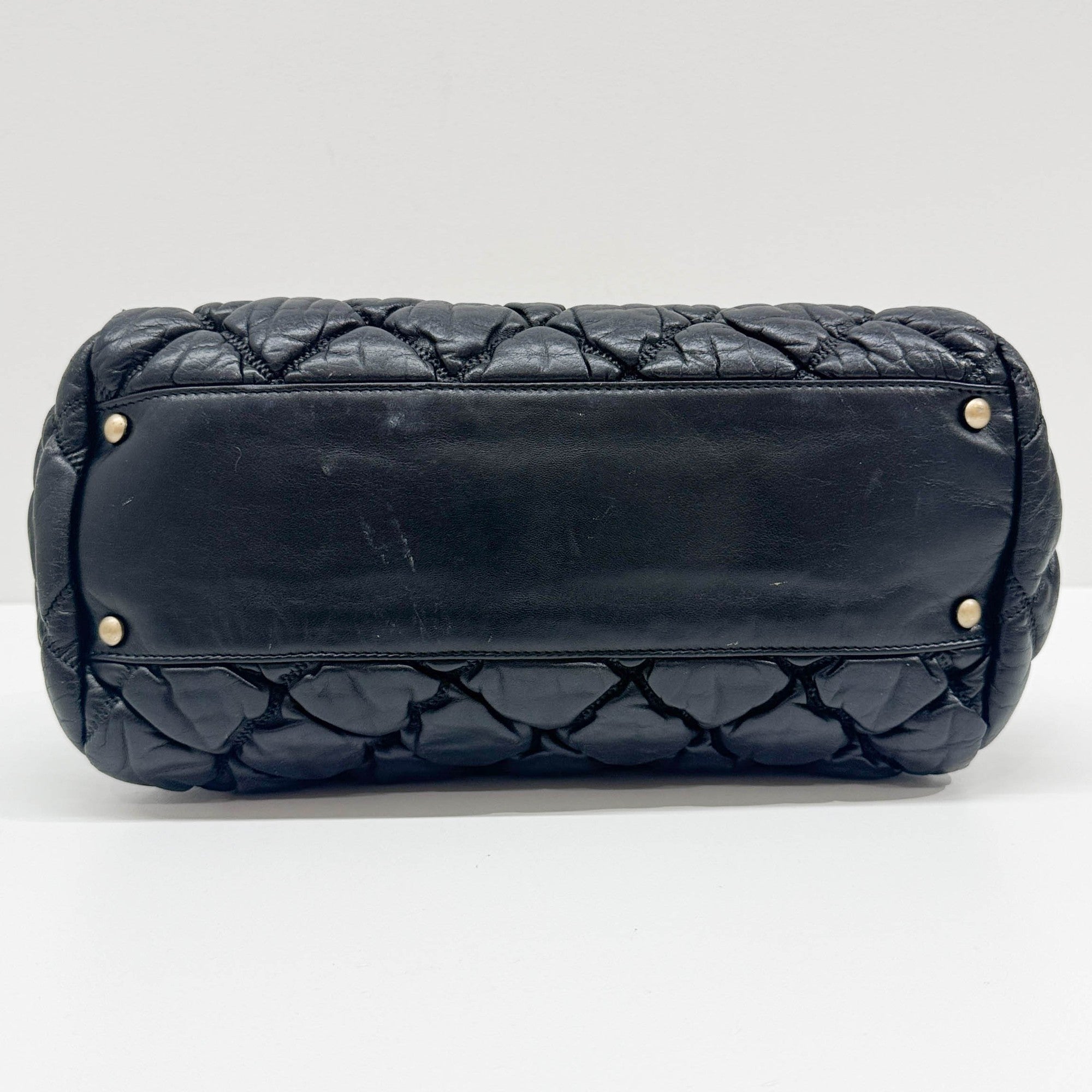 Bubble Quilt Black Leather Shoulder Bag