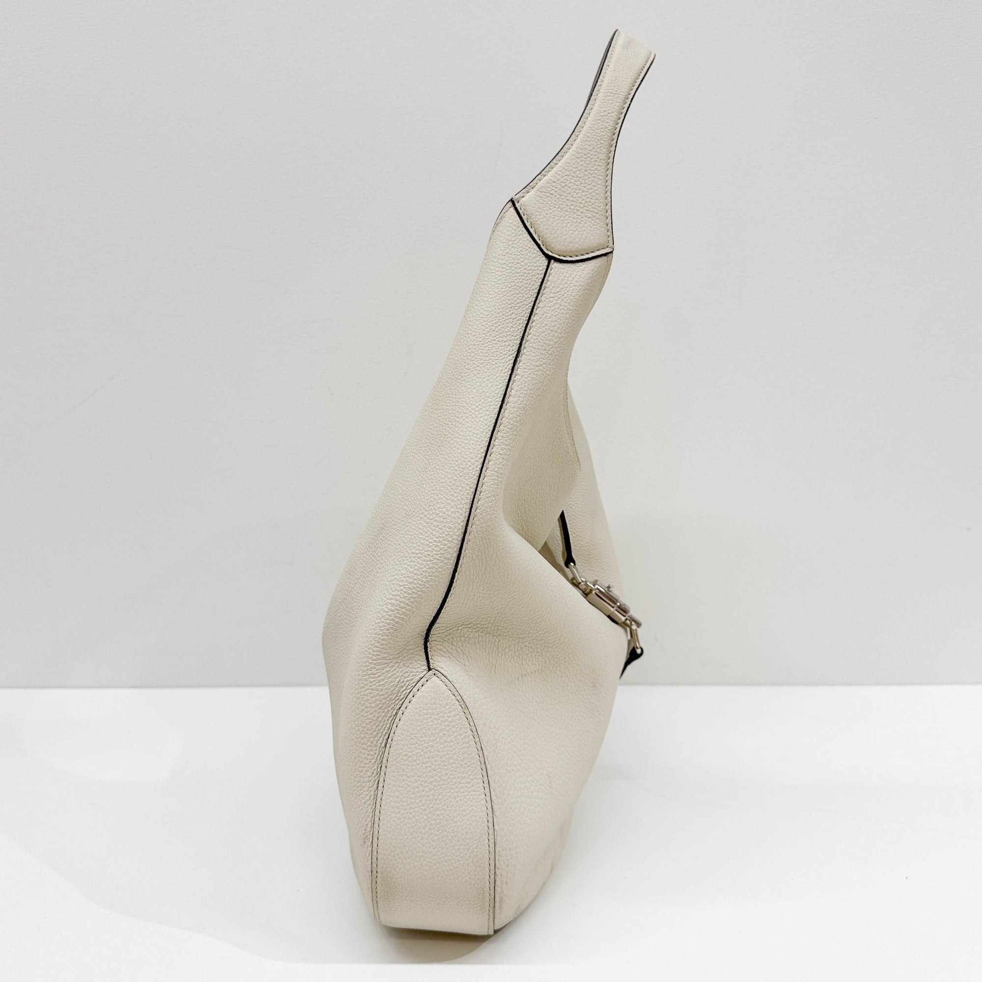 Jackie Eggshell White Leather Shoulder Bag