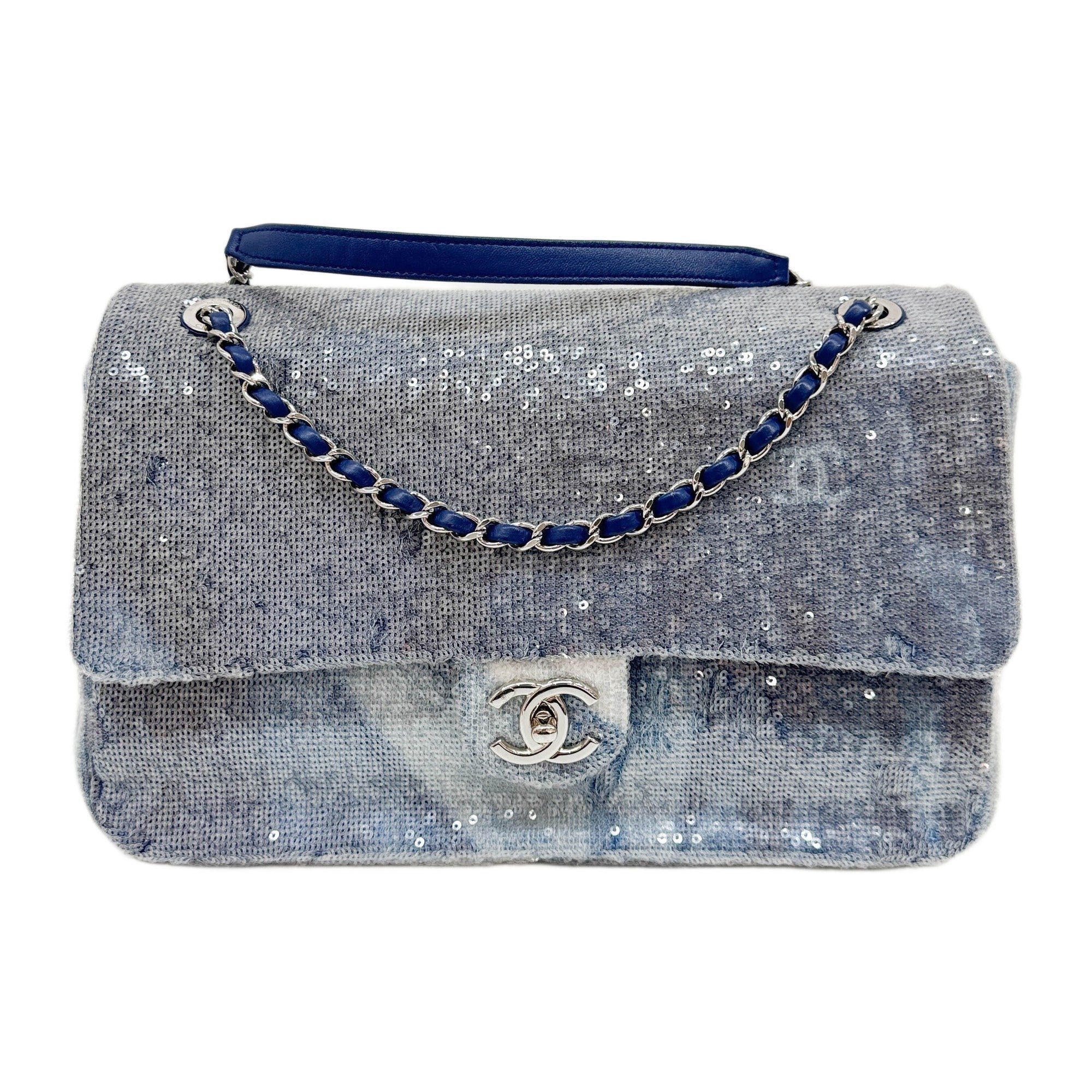 Jumbo Classic Flap 2018 Waterfall Blue Sequin Shoulder Bag