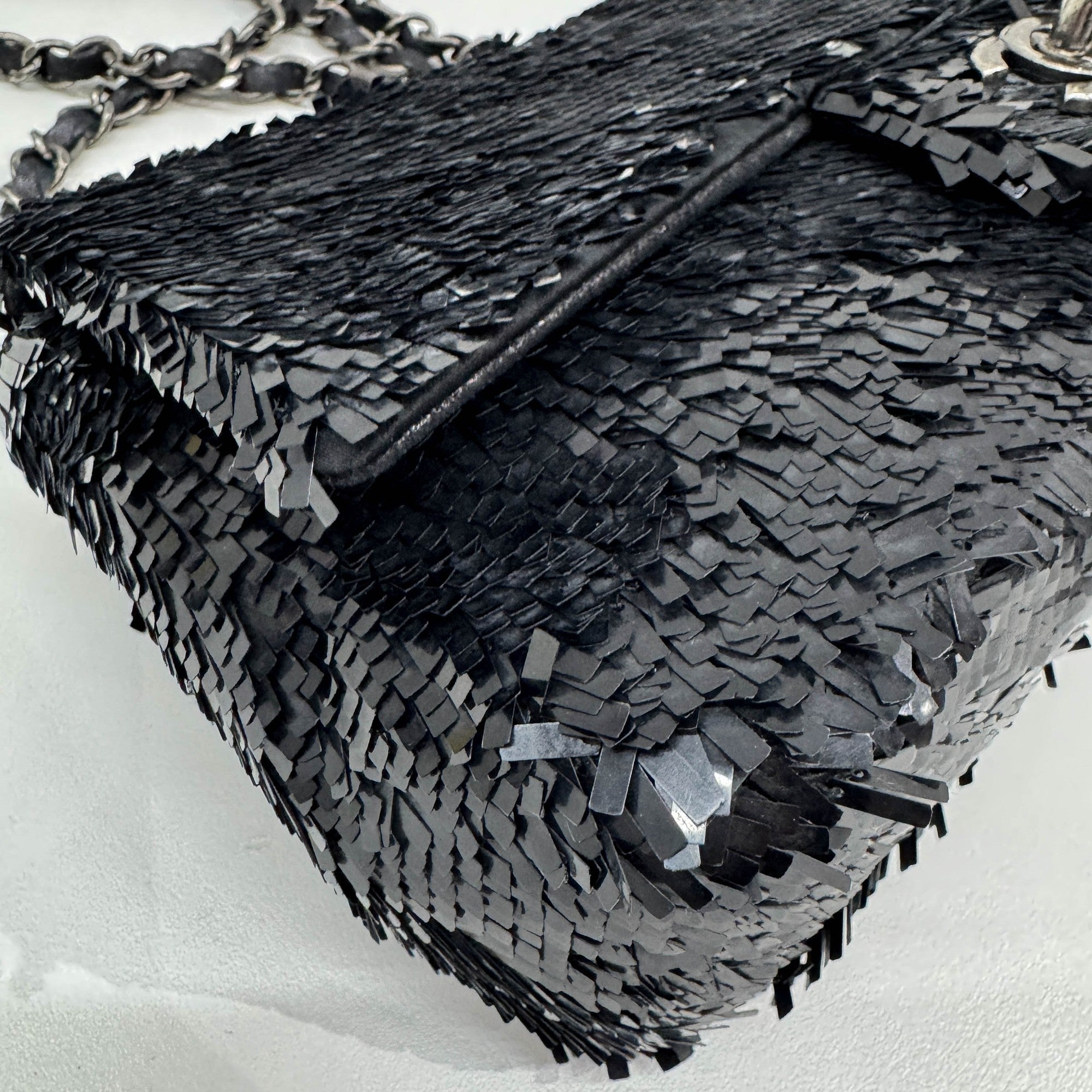 Classic Flap Black Sequin Shoulder Bag