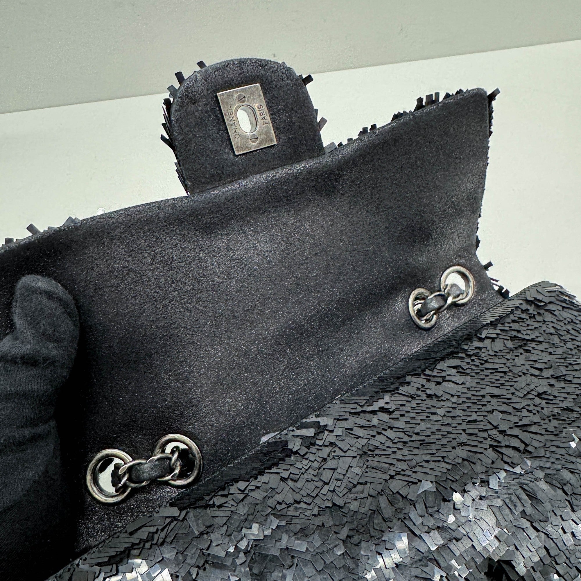 Classic Flap Black Sequin Shoulder Bag