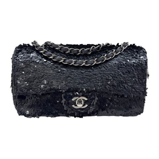 Classic Flap Black Sequin Shoulder Bag