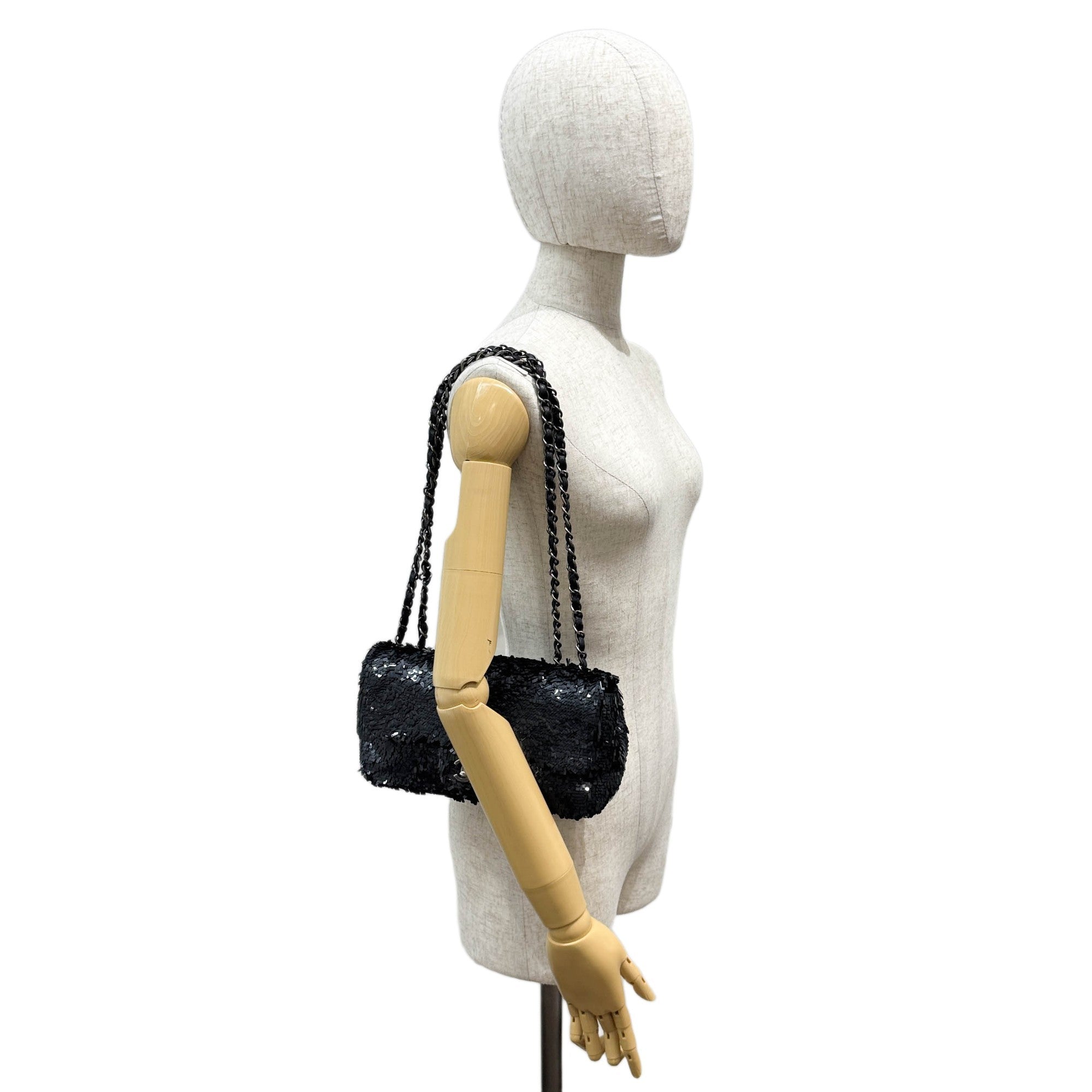 Classic Flap Black Sequin Shoulder Bag