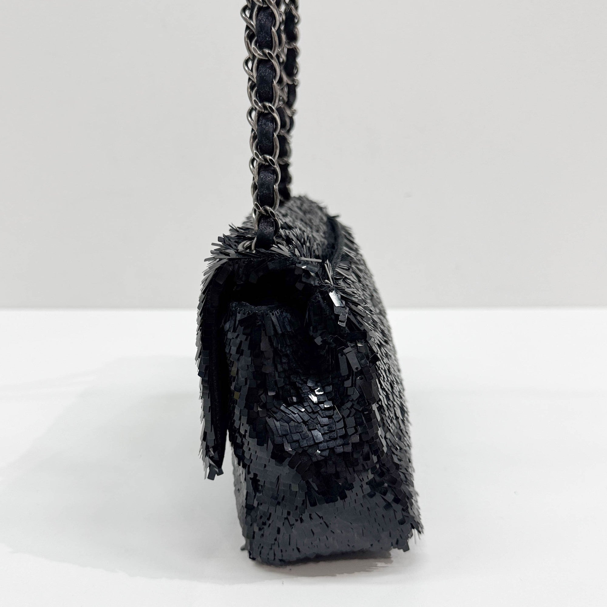 Classic Flap Black Sequin Shoulder Bag