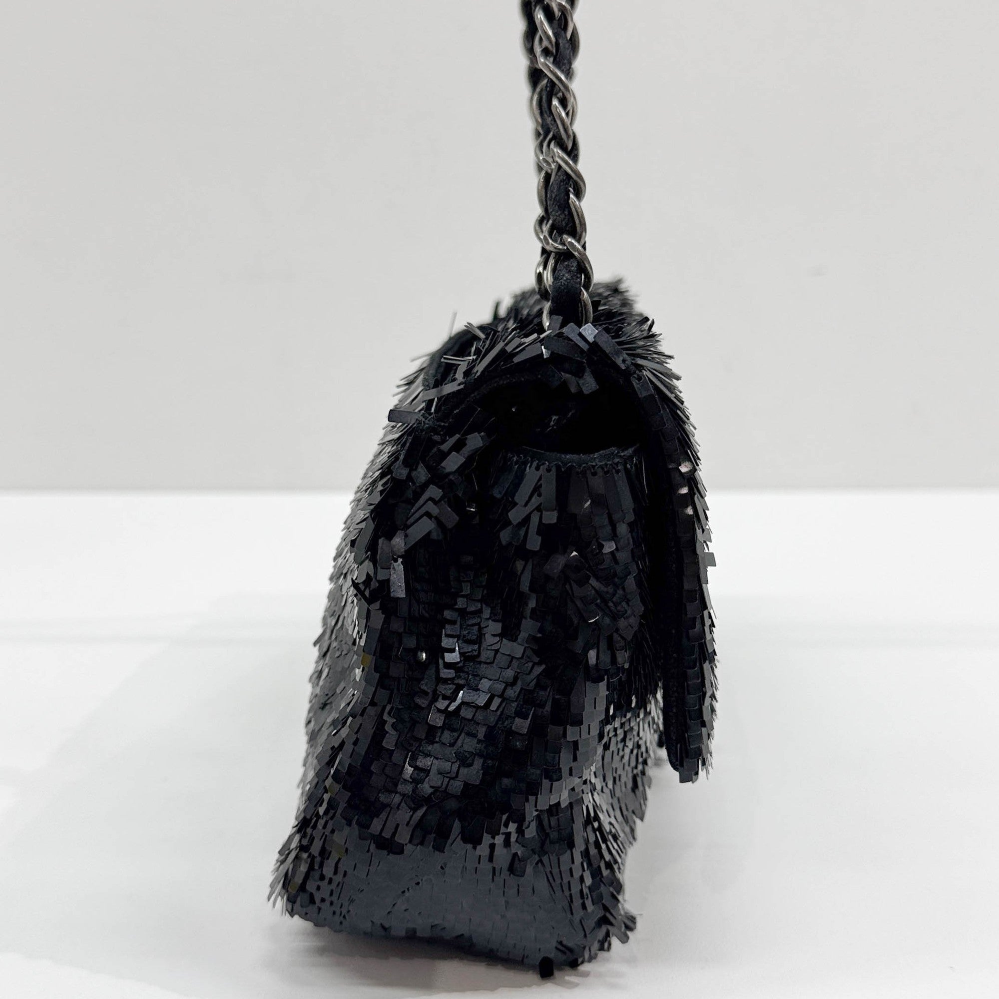 Classic Flap Black Sequin Shoulder Bag