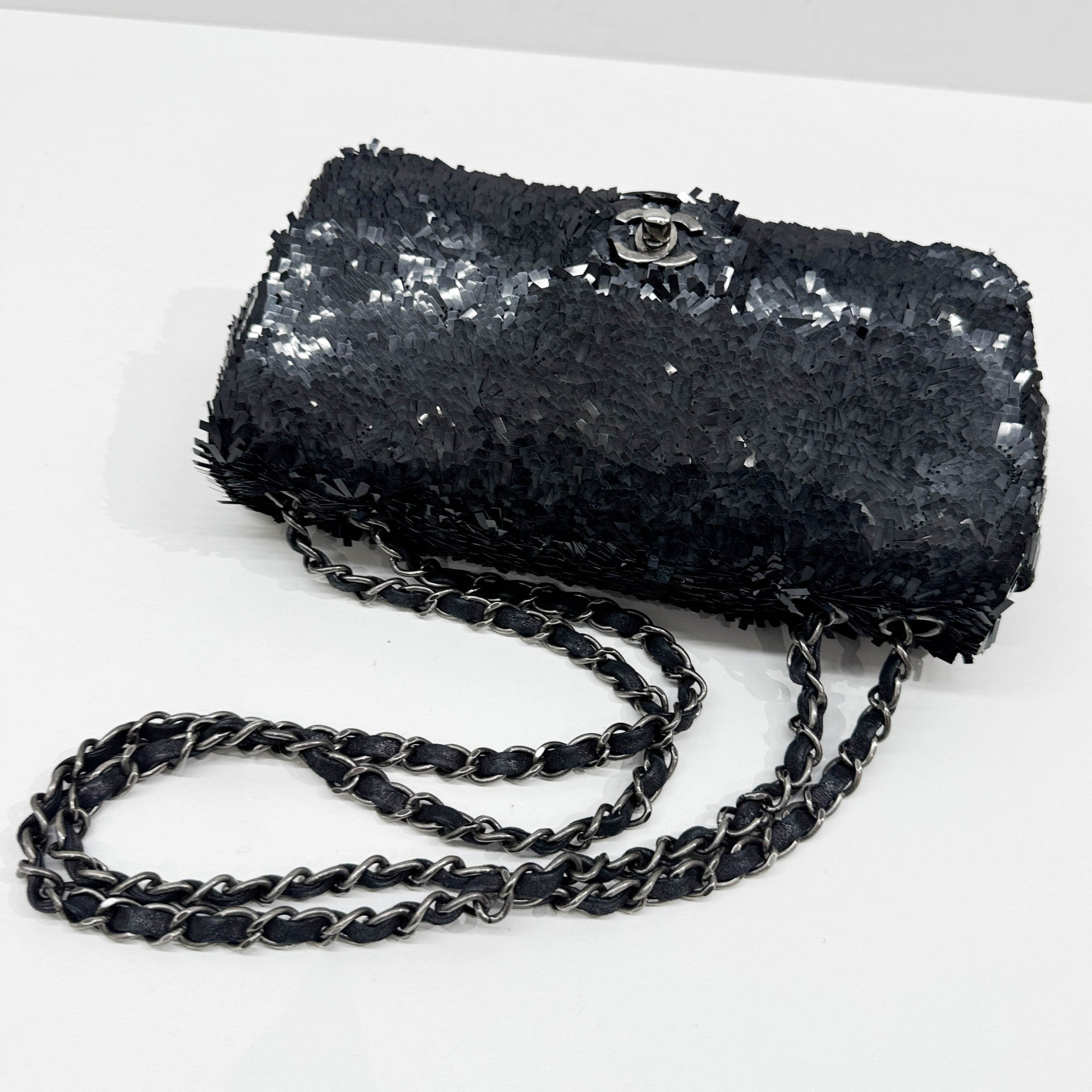 Classic Flap Black Sequin Shoulder Bag