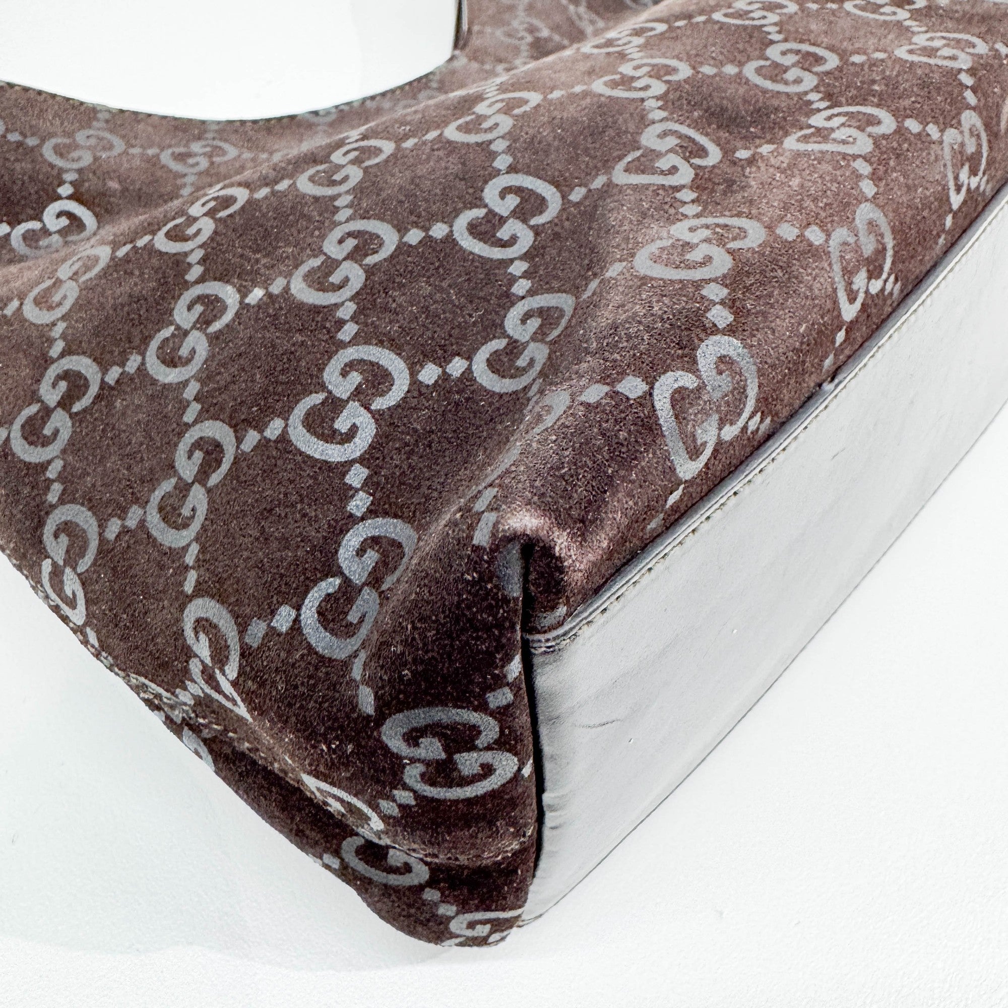 Brown GG Suede Shoulder Bag