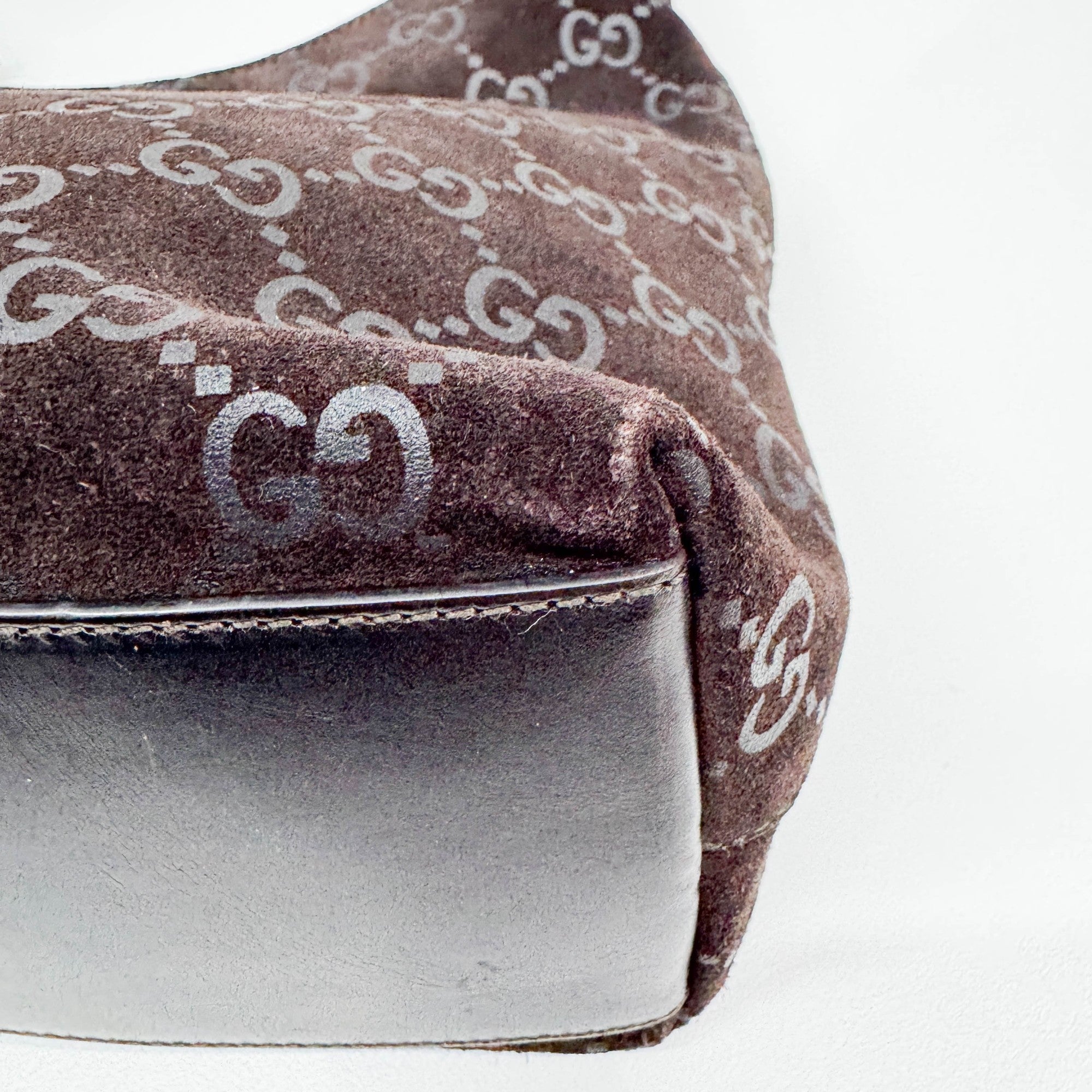 Brown GG Suede Shoulder Bag