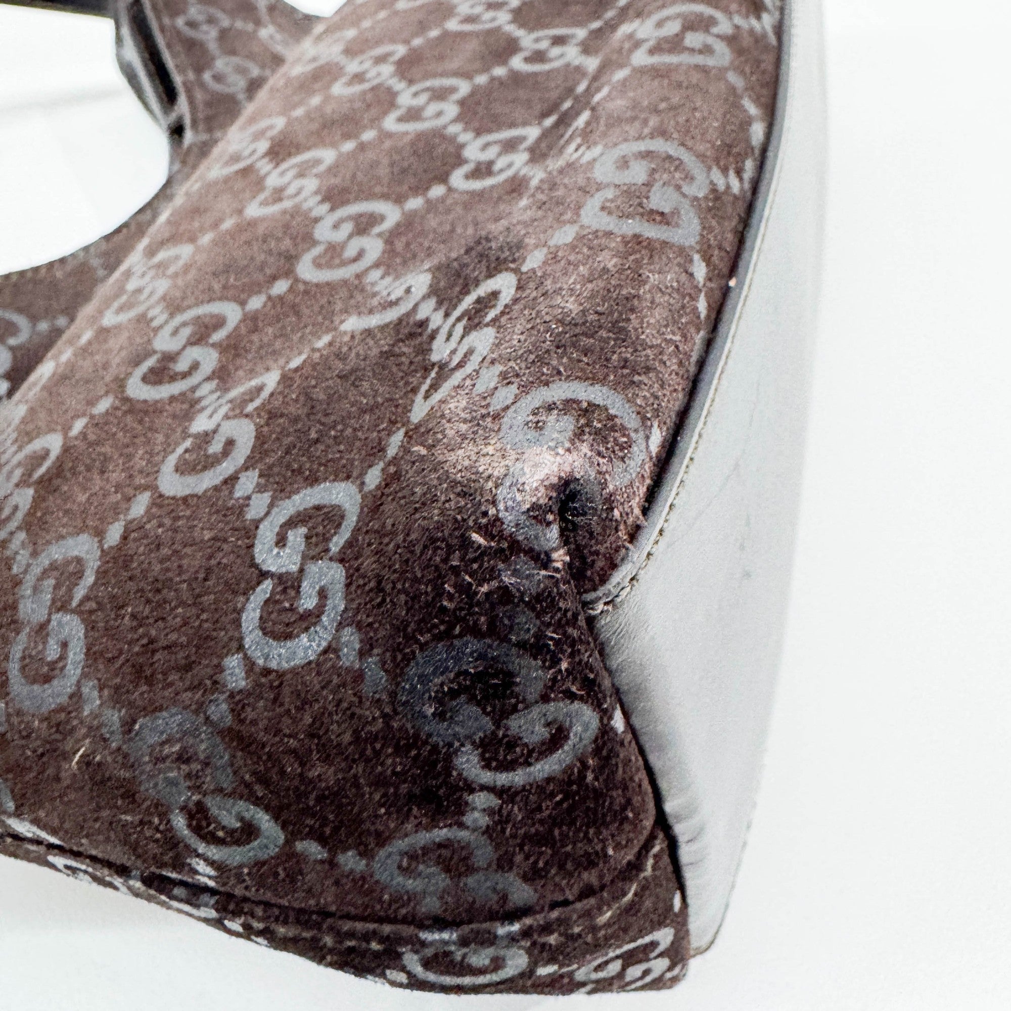 Brown GG Suede Shoulder Bag