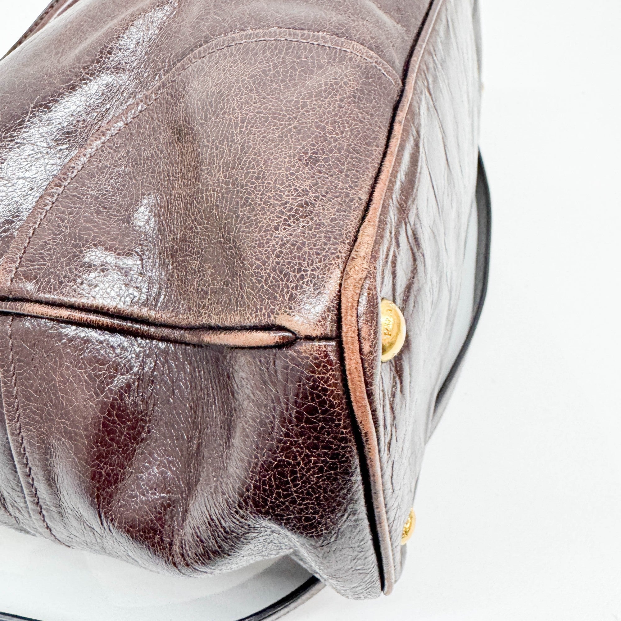 Vitello Shine Brown Leather Two Way Tote Bag