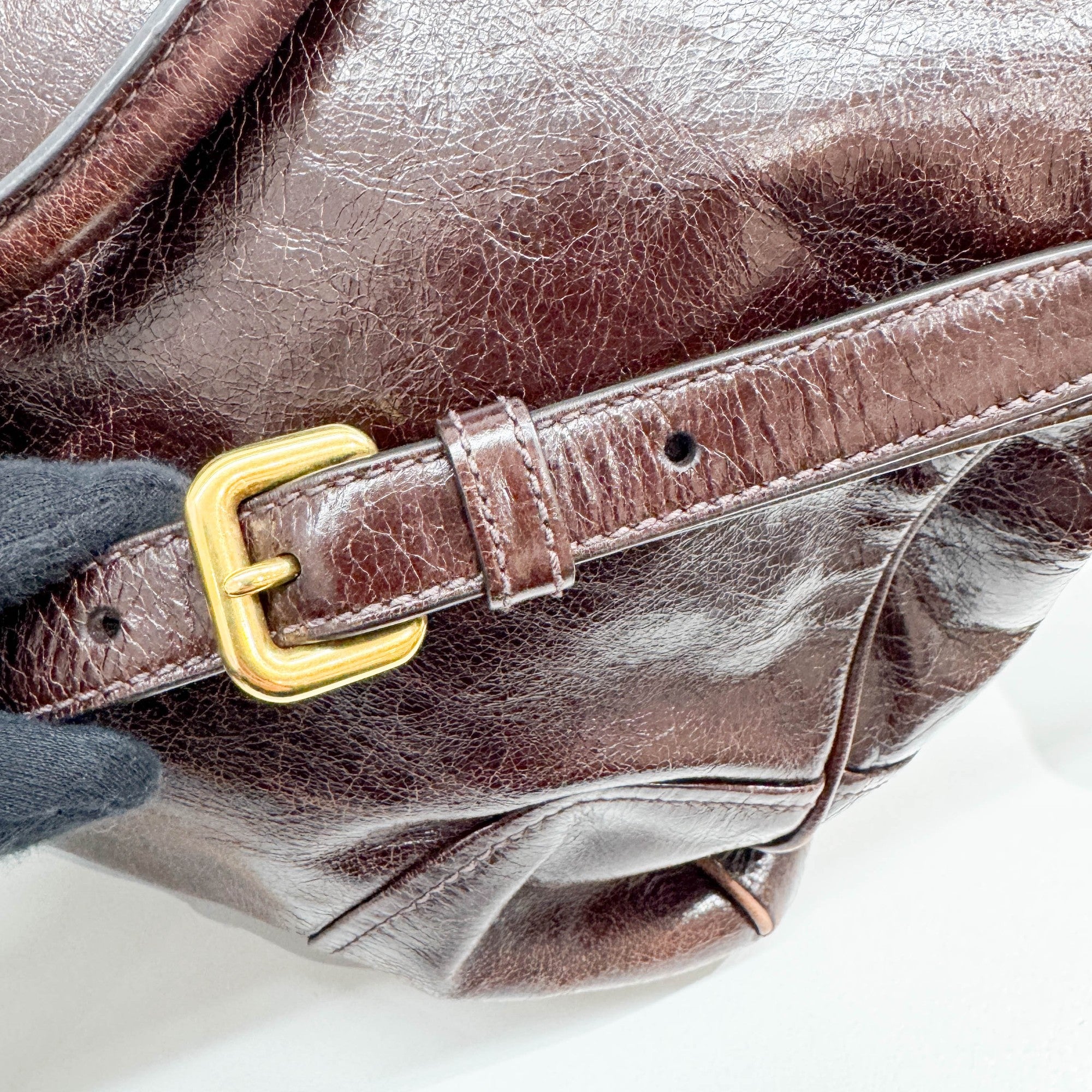 Vitello Shine Brown Leather Two Way Tote Bag