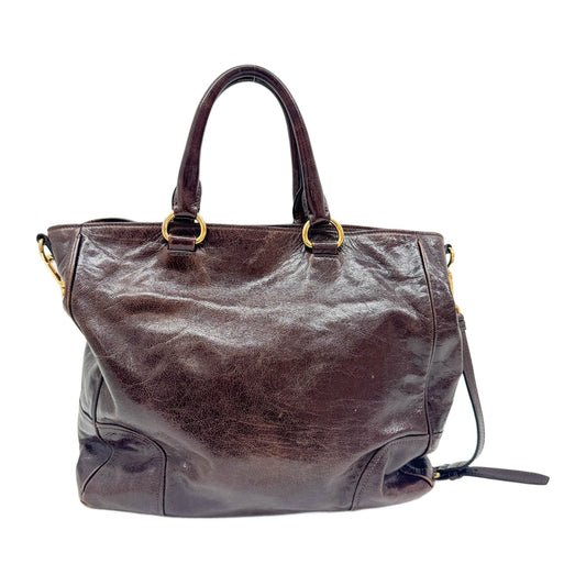 Vitello Shine Brown Leather Two Way Tote Bag