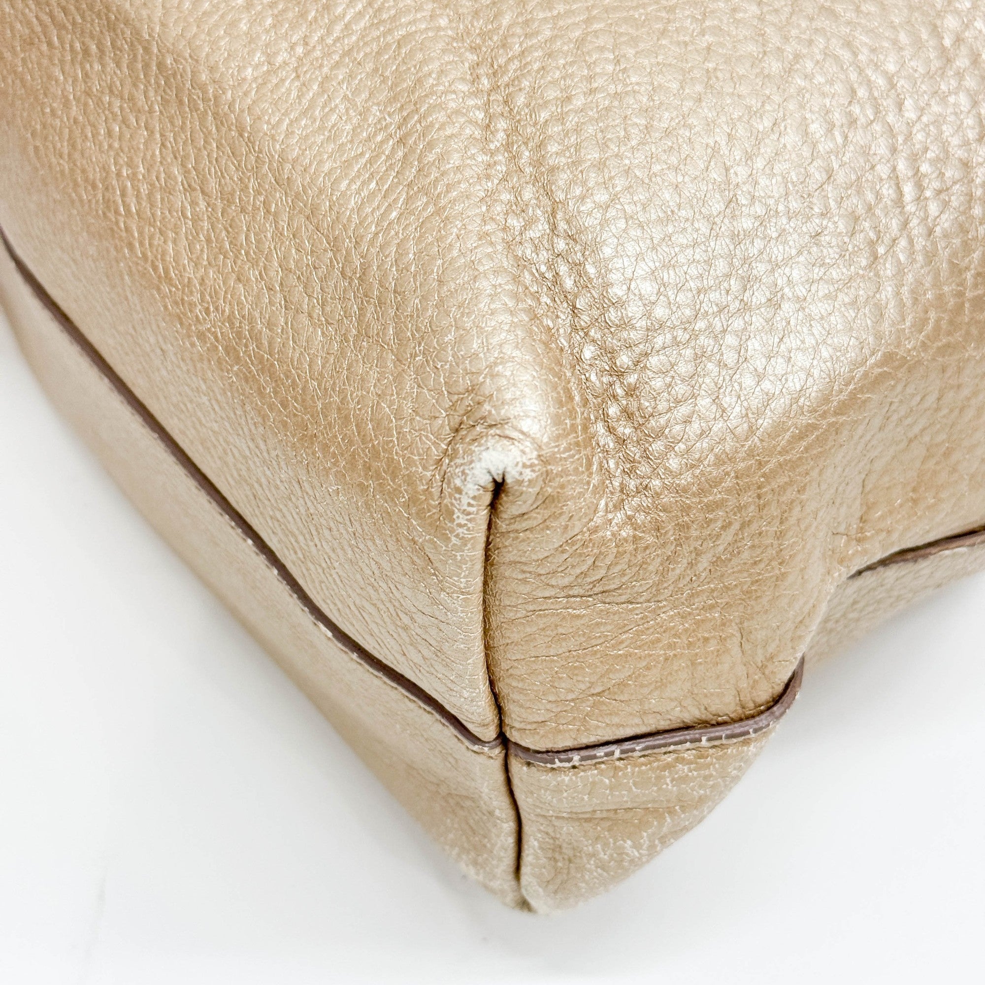 Metallic Gold Leather Two Way Tote Bag