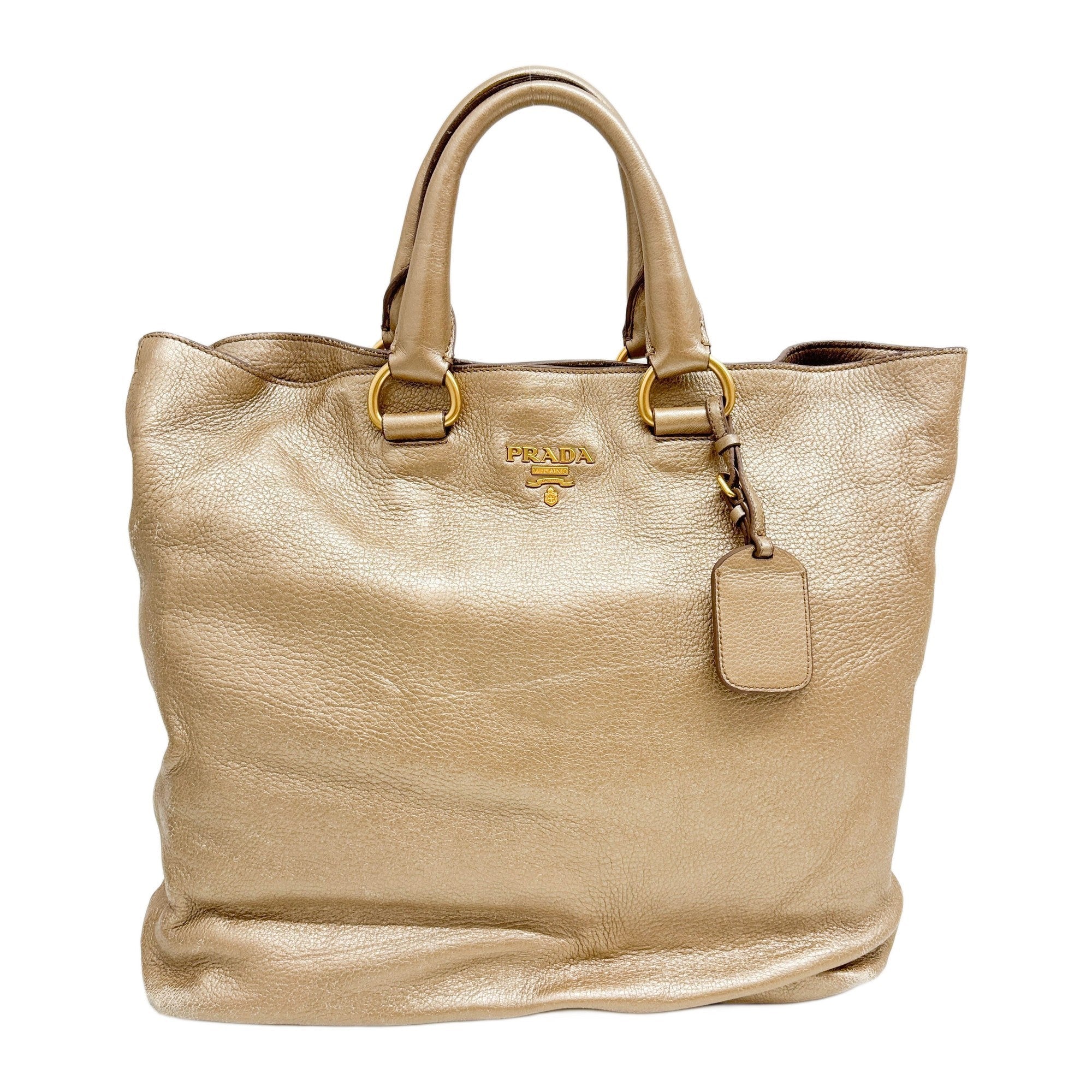 Metallic Gold Leather Two Way Tote Bag
