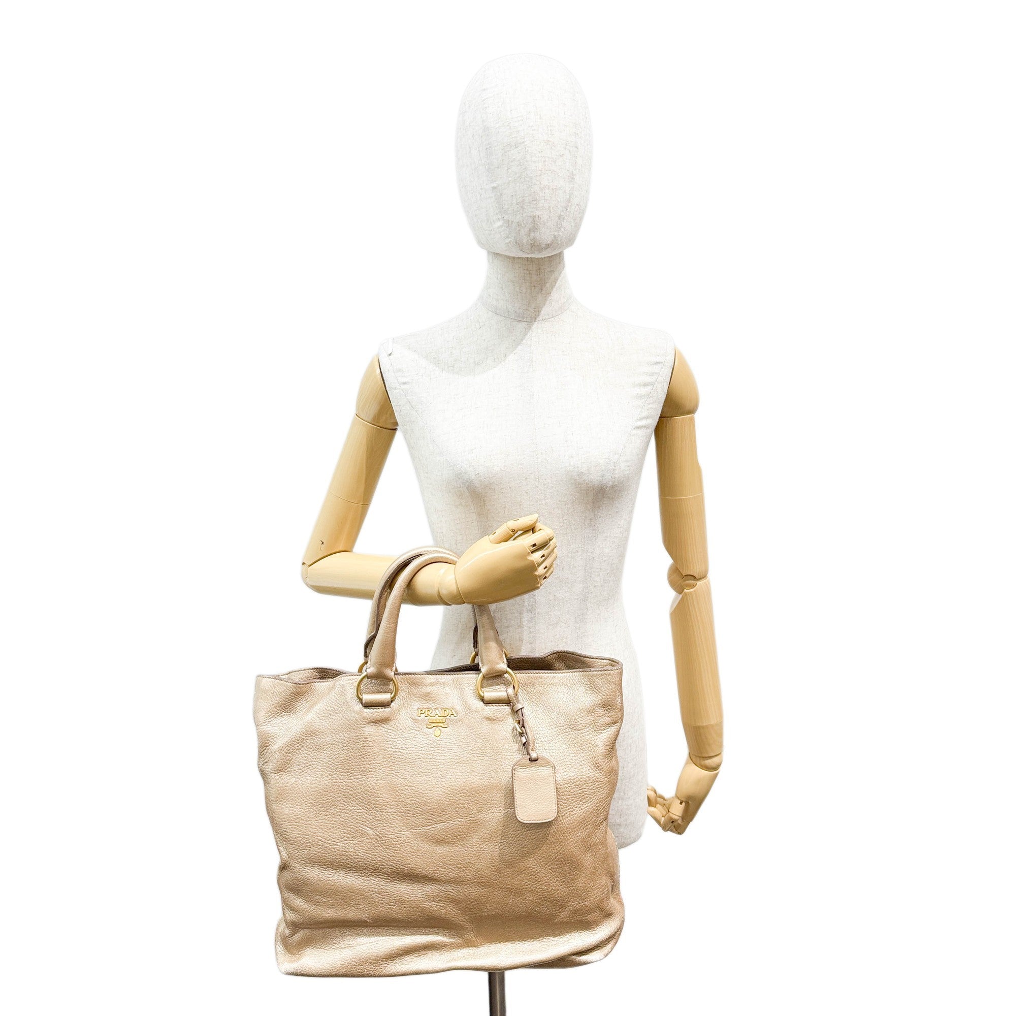 Metallic Gold Leather Two Way Tote Bag