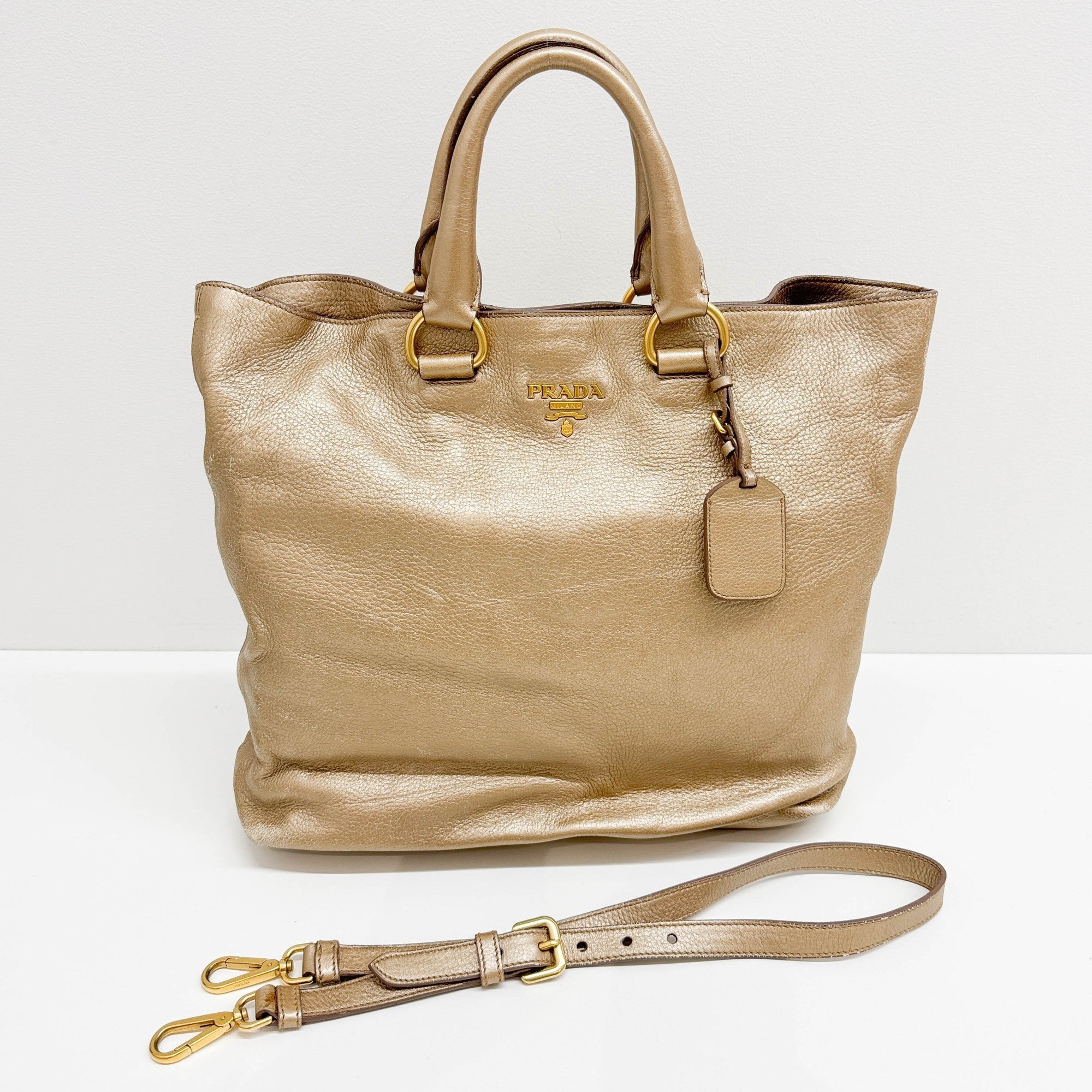 Metallic Gold Leather Two Way Tote Bag