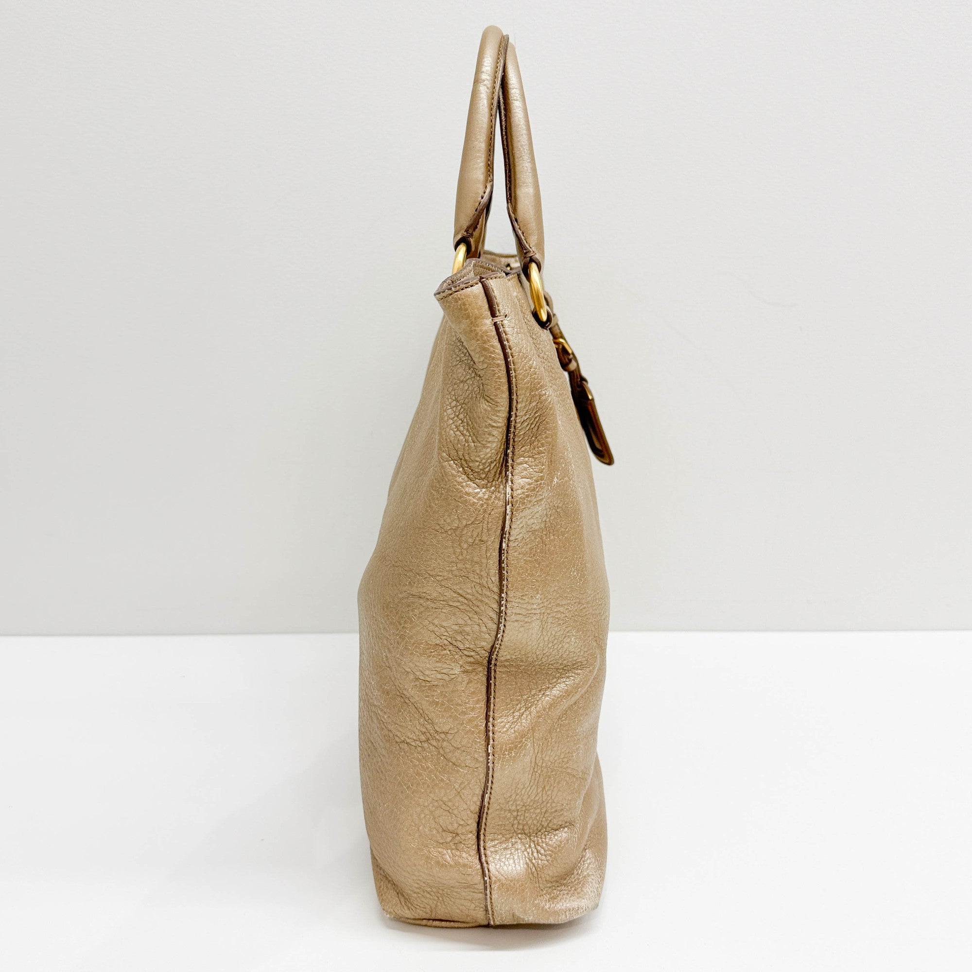 Metallic Gold Leather Two Way Tote Bag