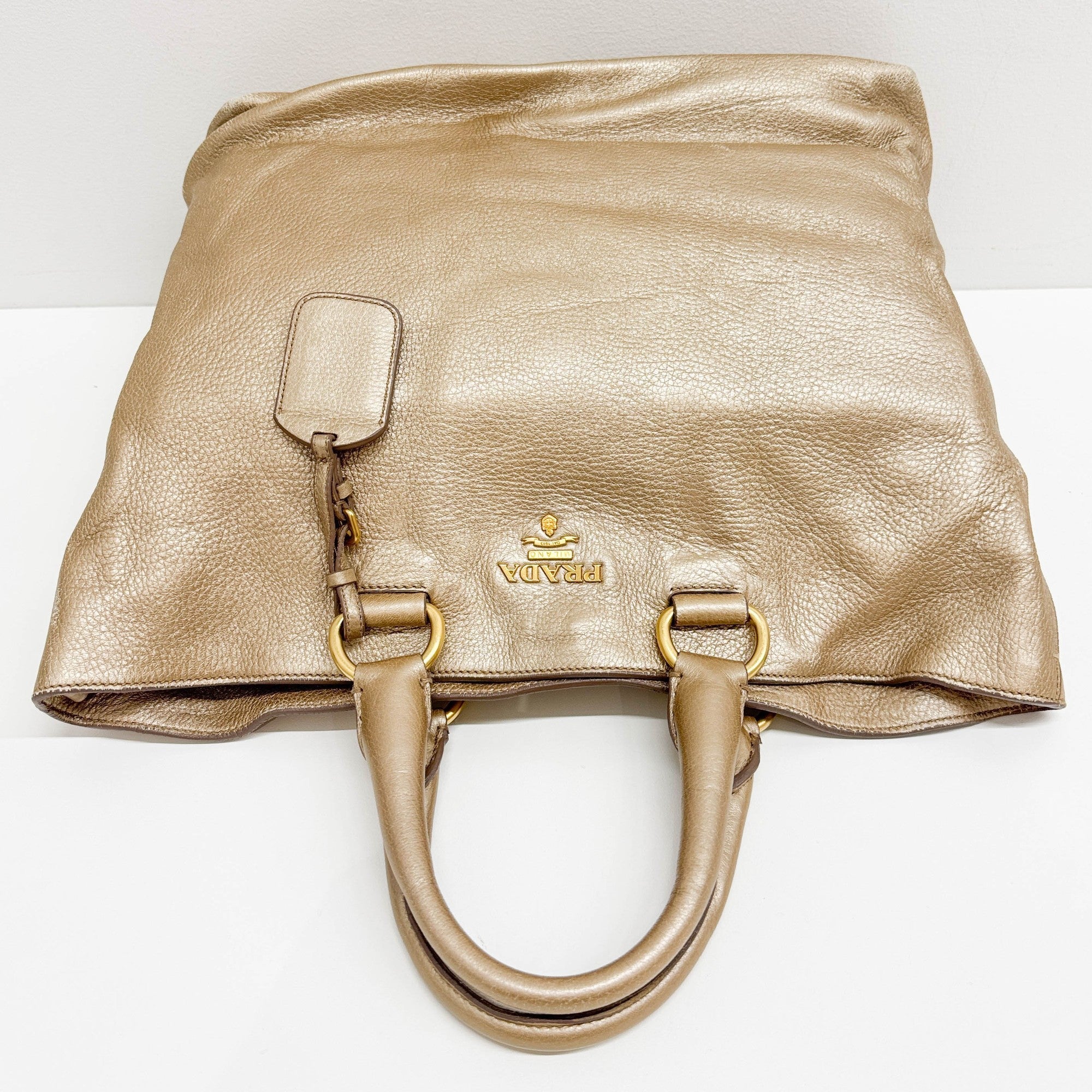 Metallic Gold Leather Two Way Tote Bag