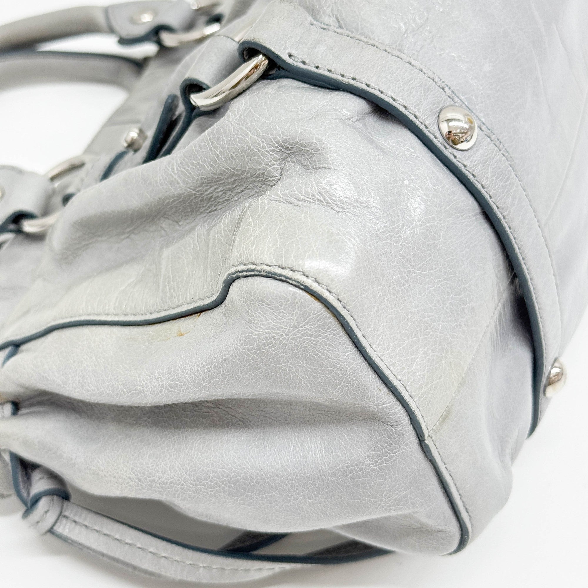 Mini Vitello Palladian Blue Leather Two Way Bag