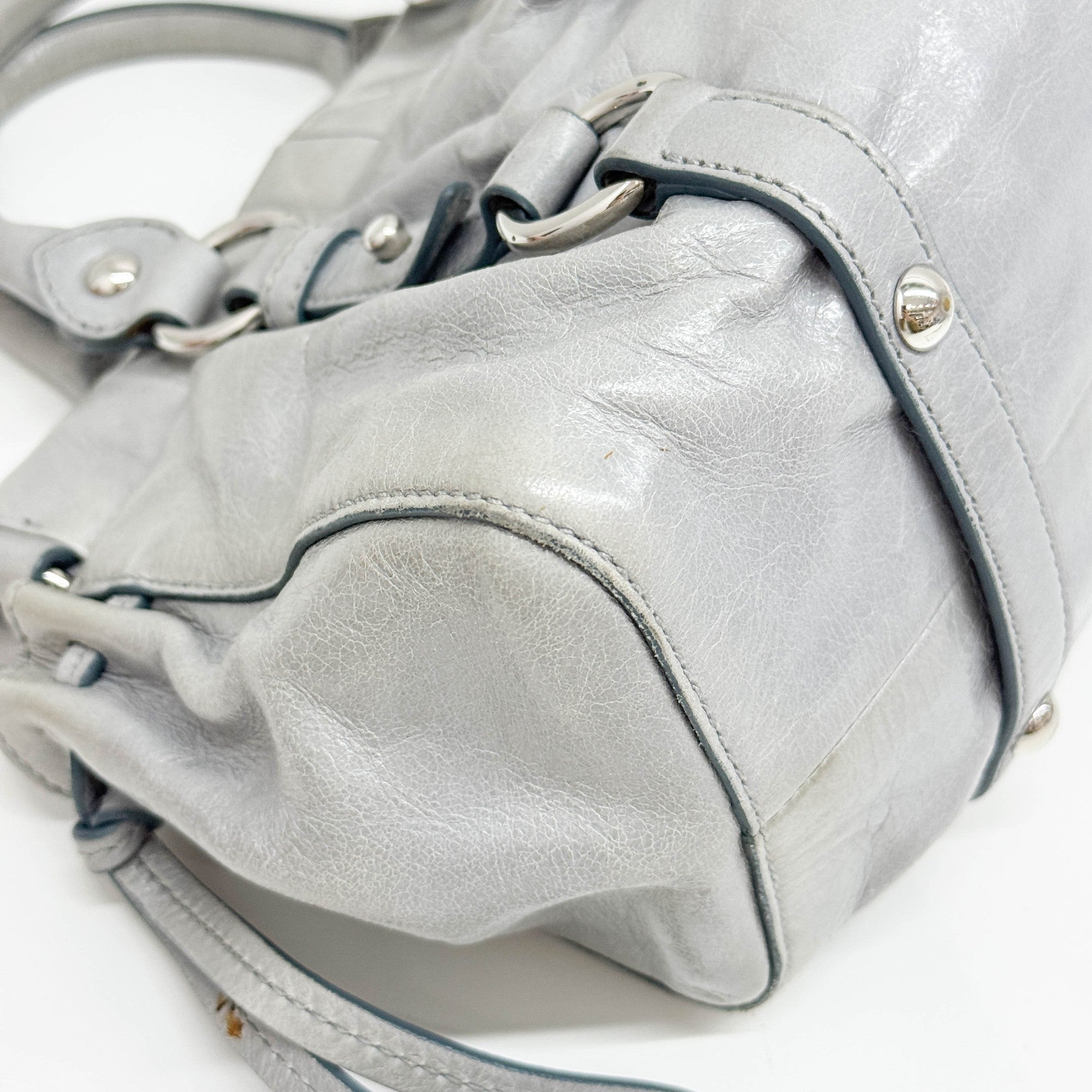 Mini Vitello Palladian Blue Leather Two Way Bag