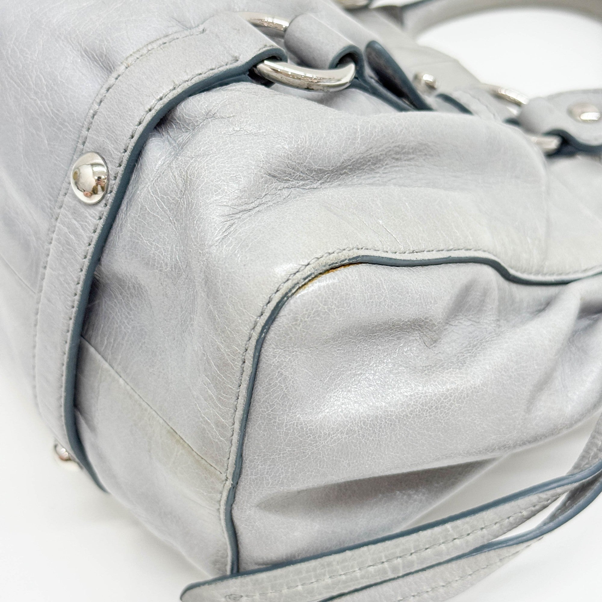 Mini Vitello Palladian Blue Leather Two Way Bag