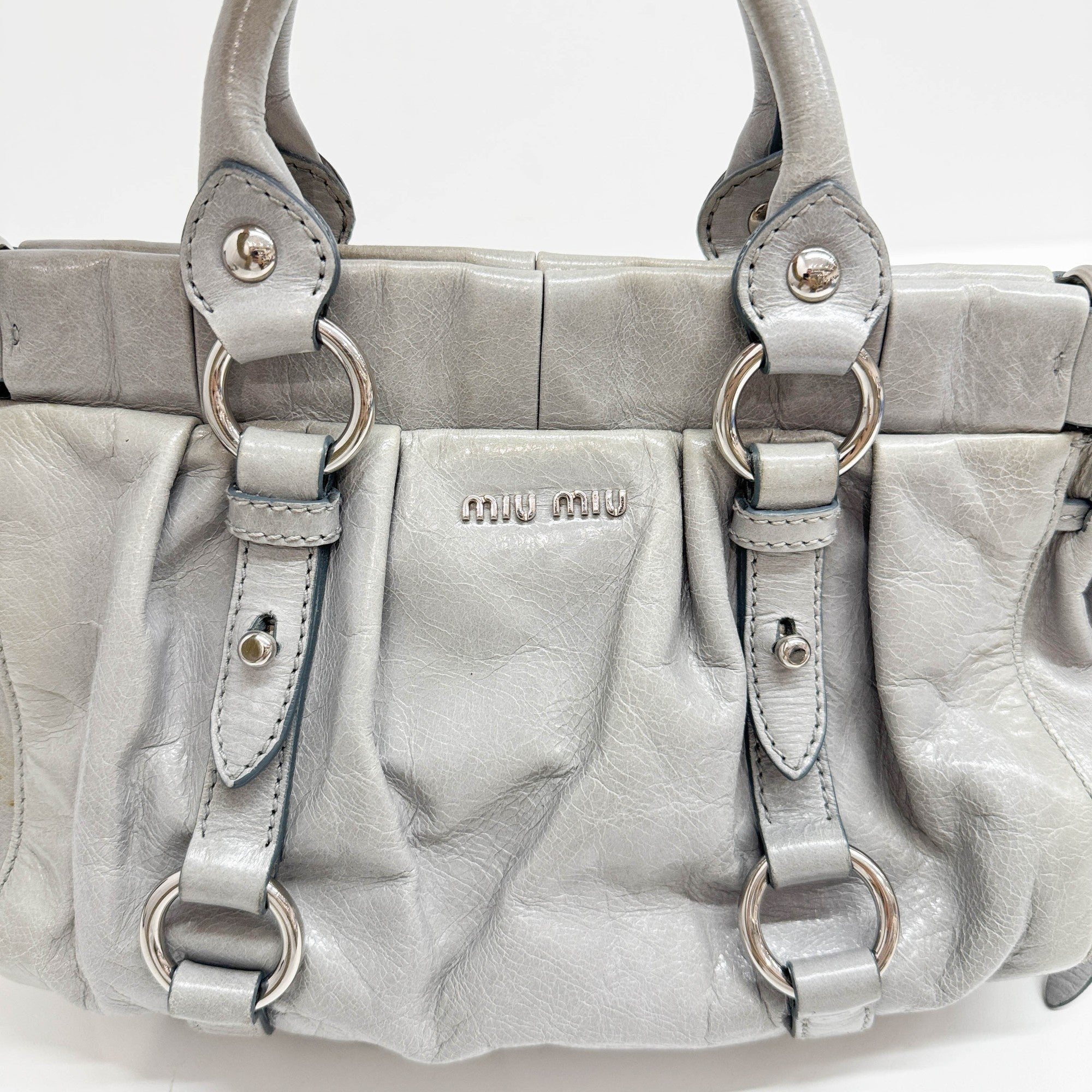 Mini Vitello Palladian Blue Leather Two Way Bag