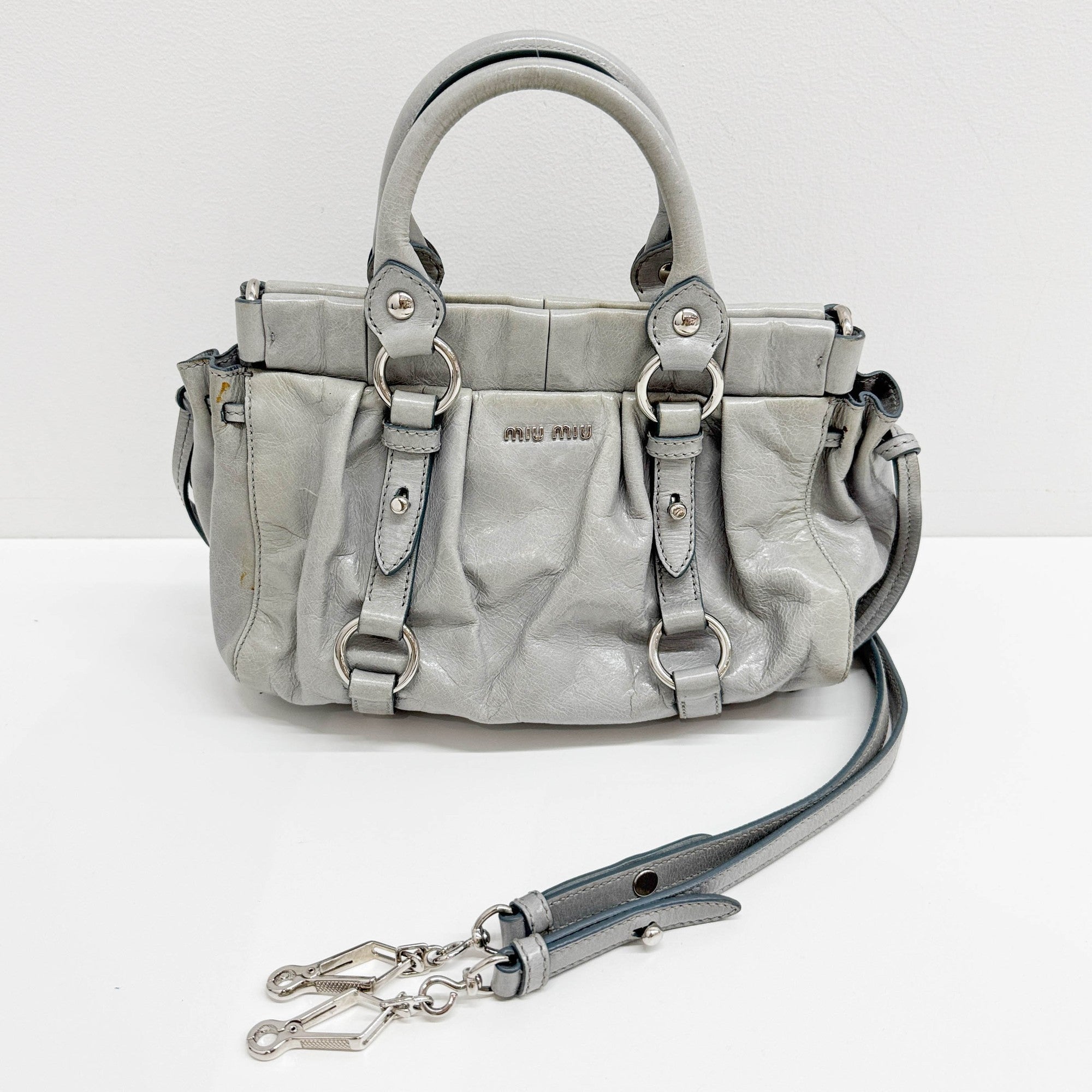 Mini Vitello Palladian Blue Leather Two Way Bag