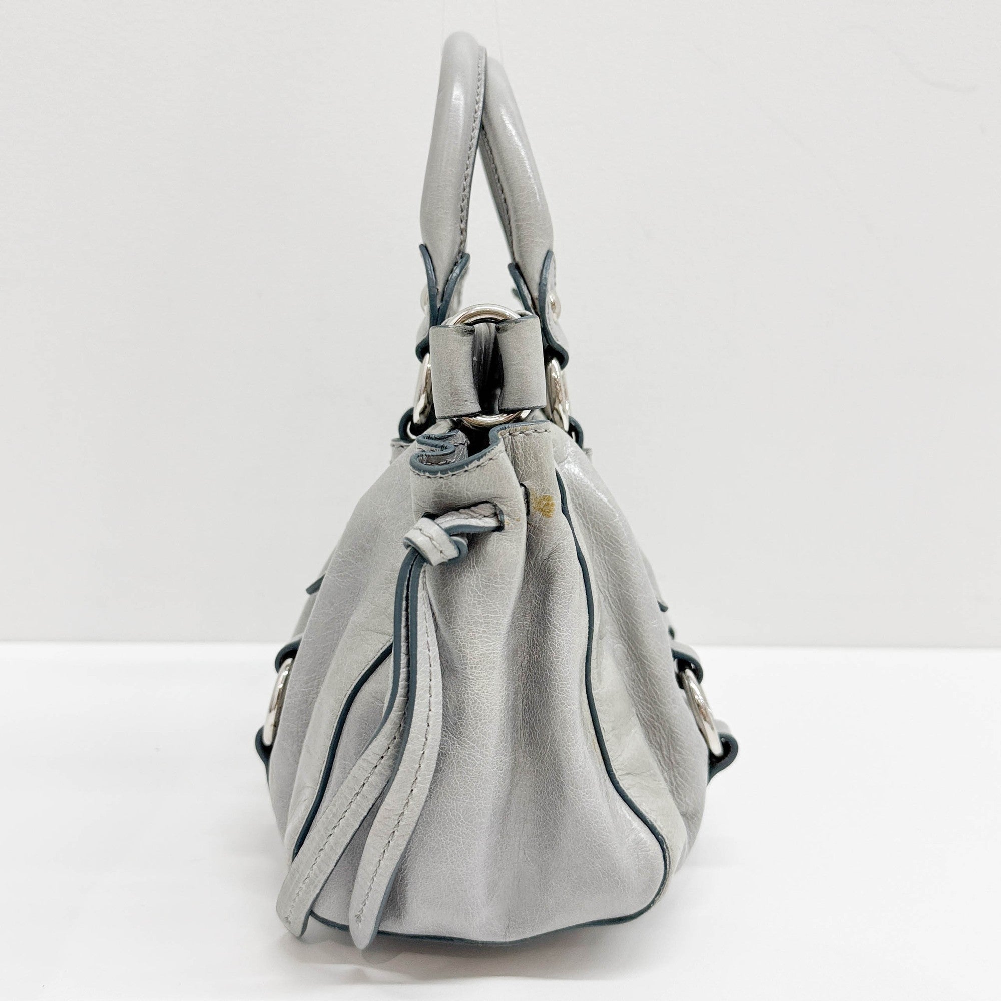 Mini Vitello Palladian Blue Leather Two Way Bag