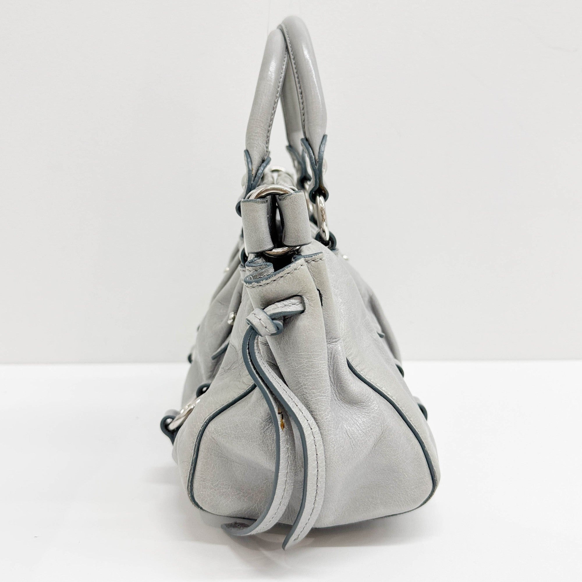 Mini Vitello Palladian Blue Leather Two Way Bag