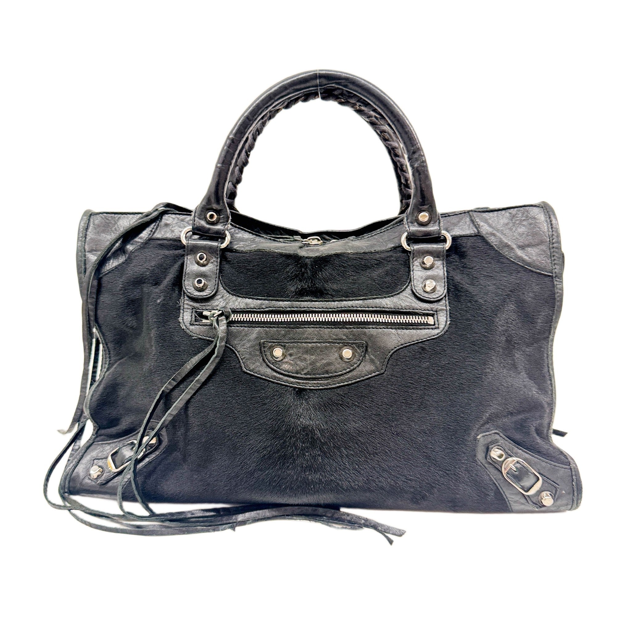 The City Black Pony Hair Hand Bag