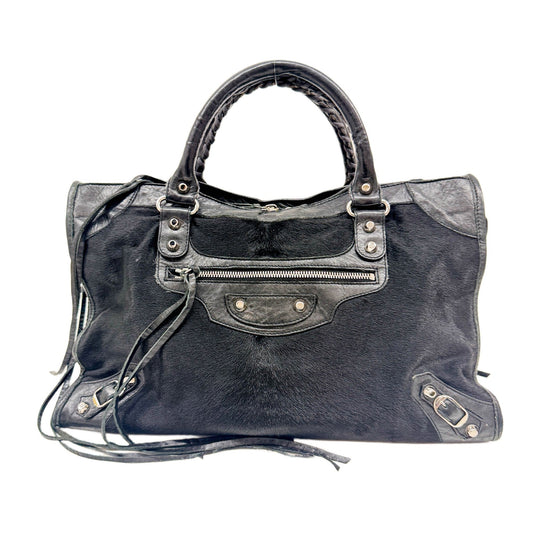 The City Black Pony Hair Hand Bag