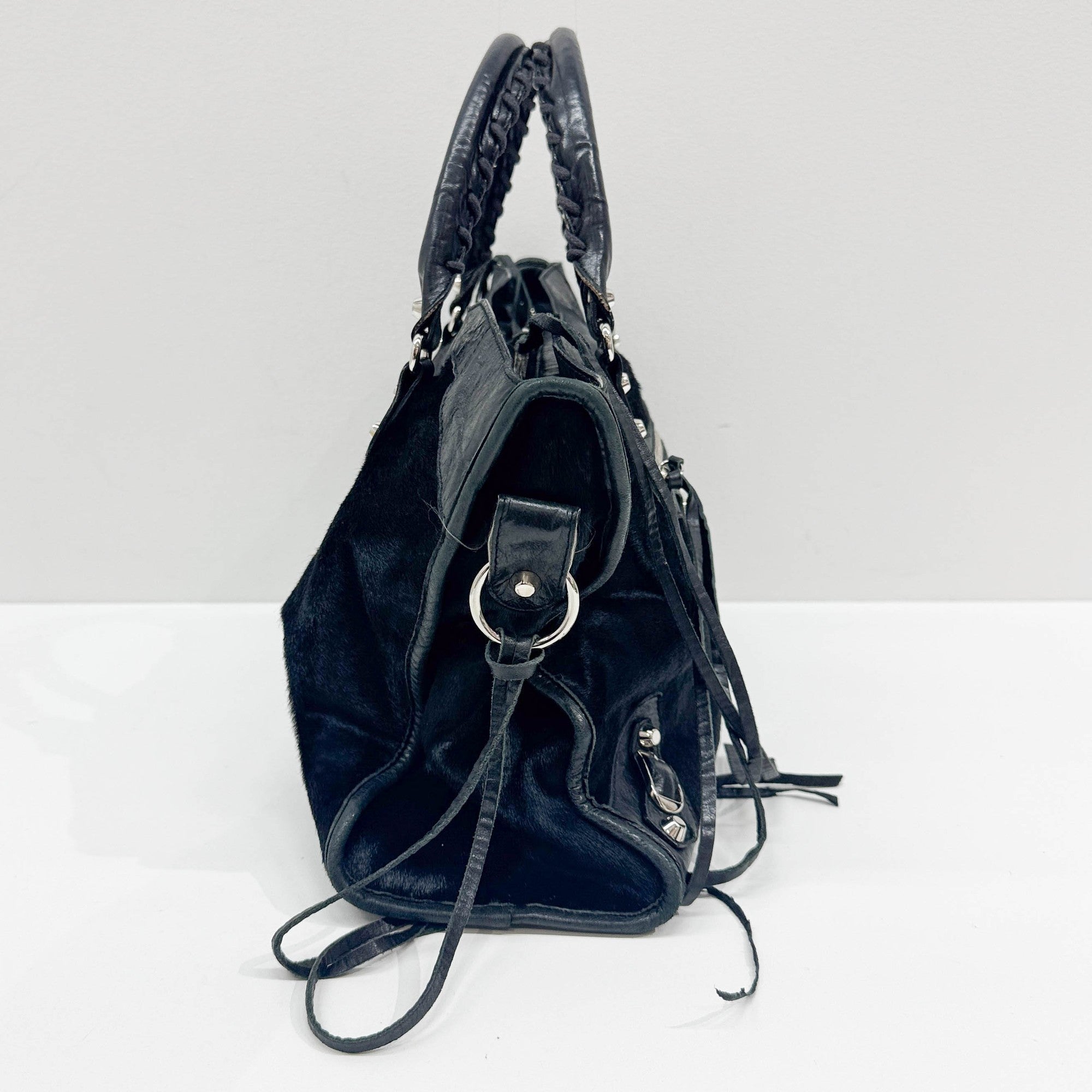 The City Black Pony Hair Hand Bag