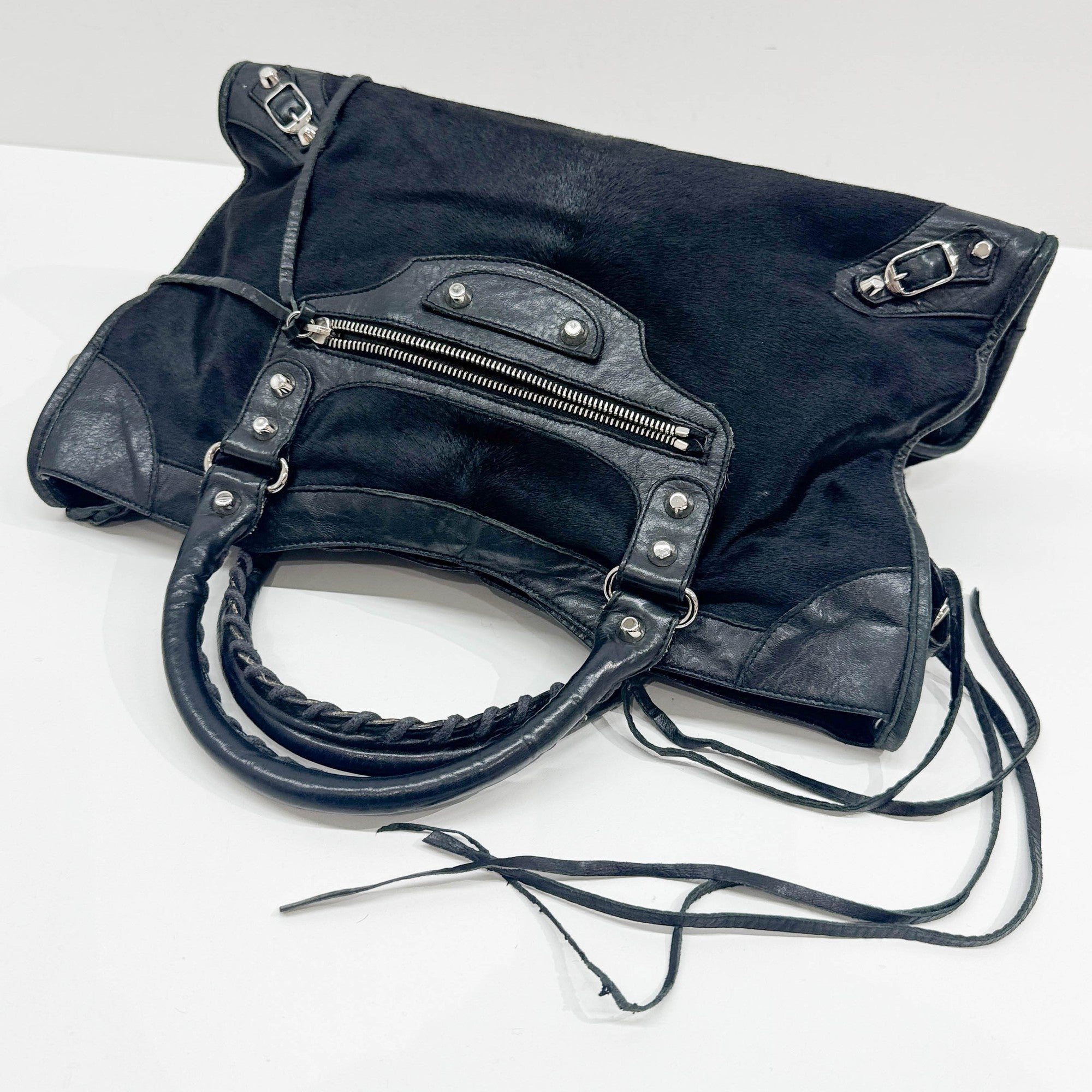 The City Black Pony Hair Hand Bag