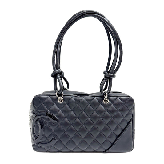 Cambon Bowling Black Matelasse Leather Shoulder Bag