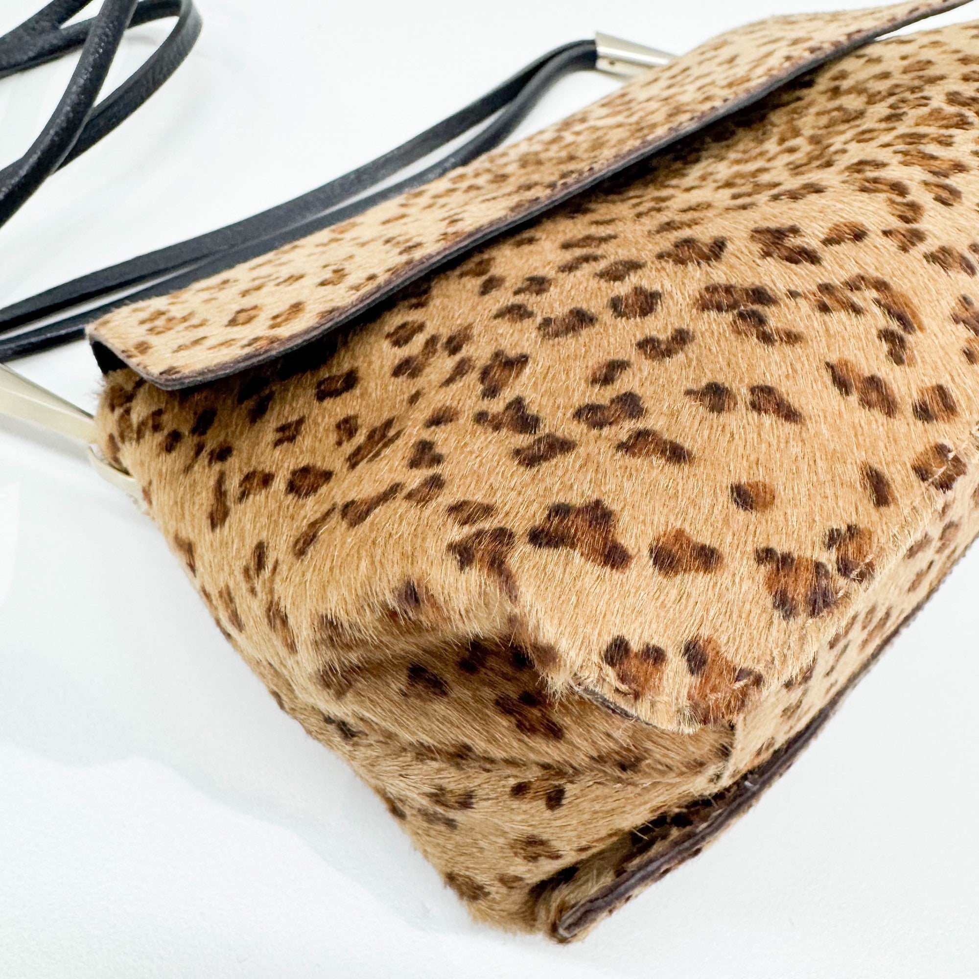 Tan Leopard Print Pony Hair Shoulder Bag