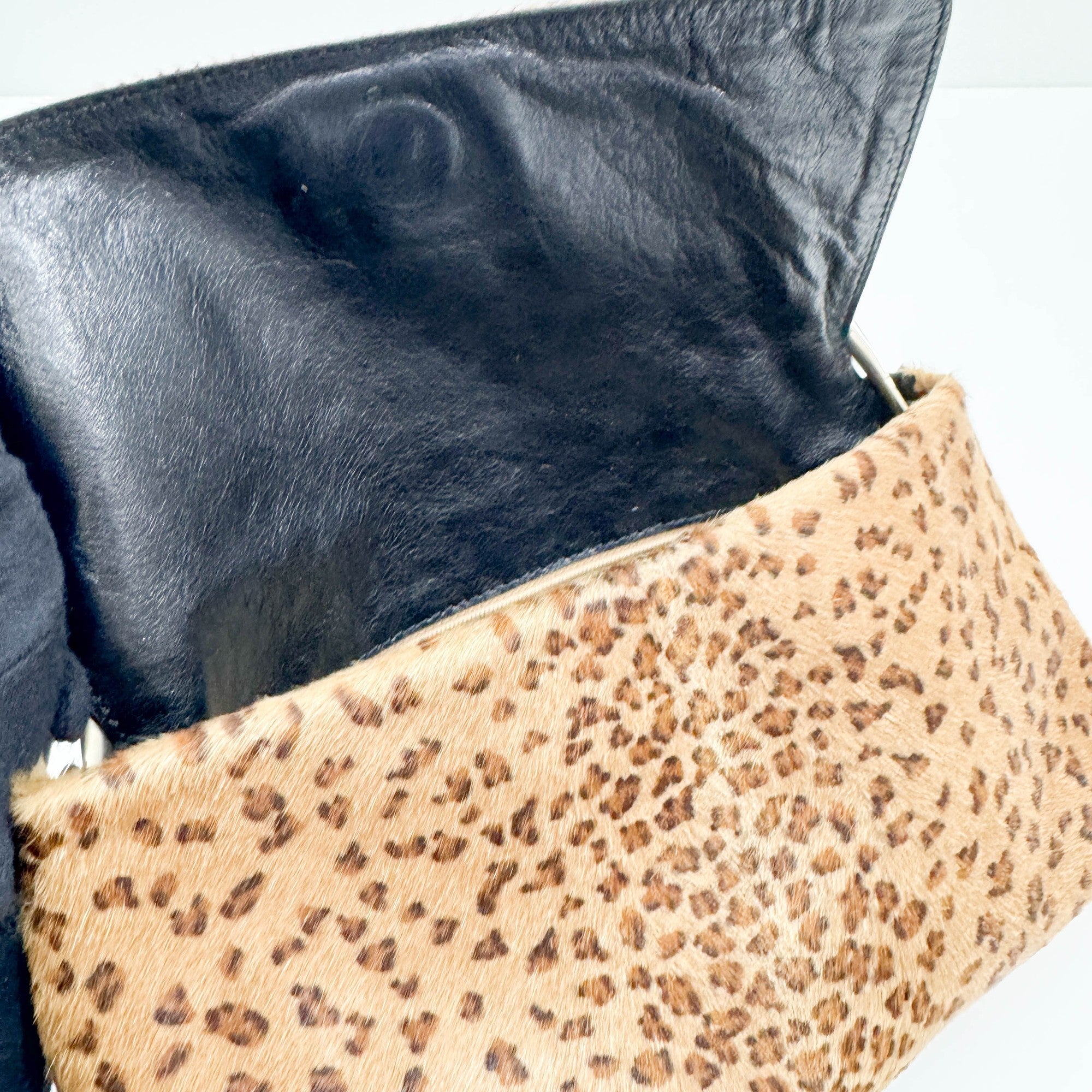Tan Leopard Print Pony Hair Shoulder Bag