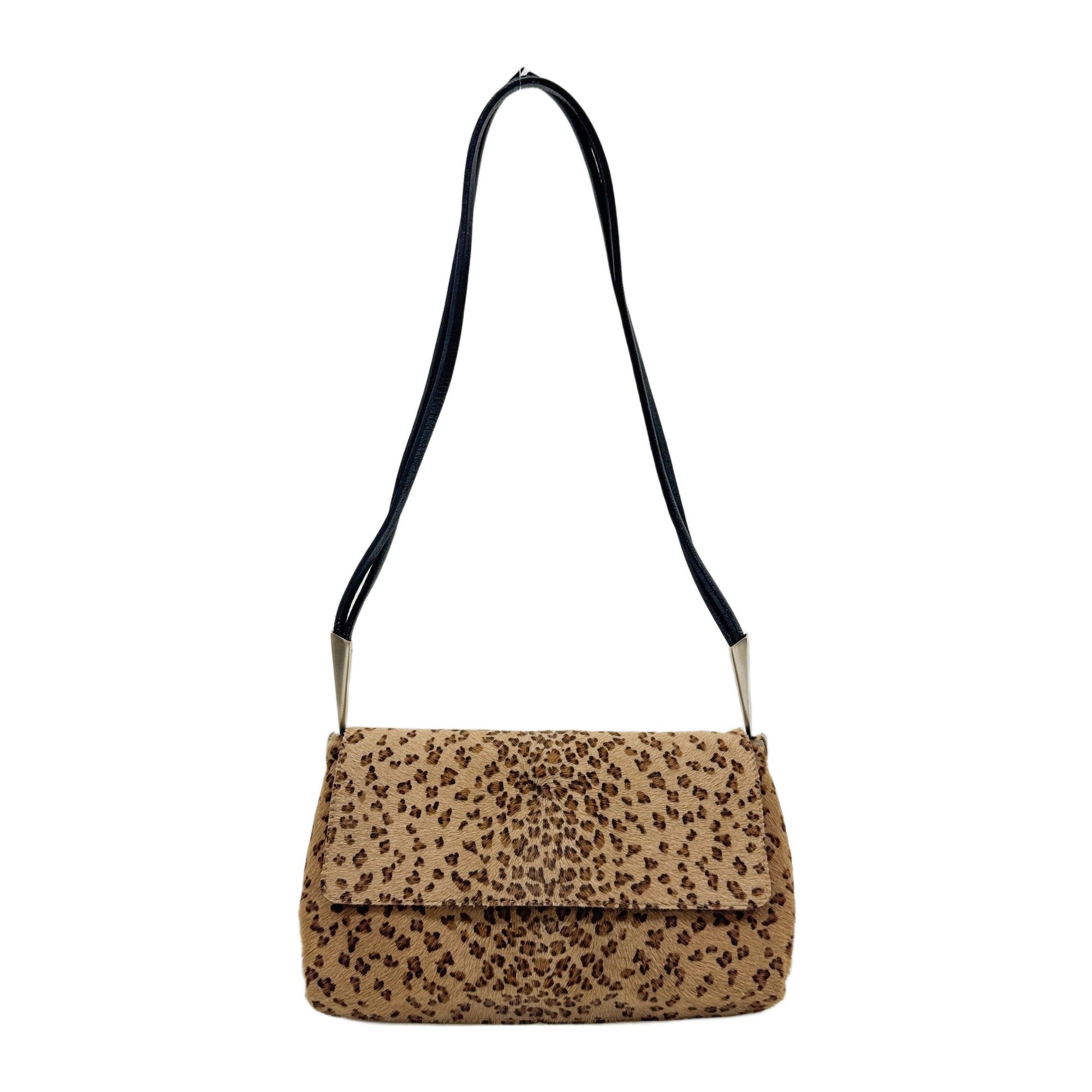Tan Leopard Print Pony Hair Shoulder Bag