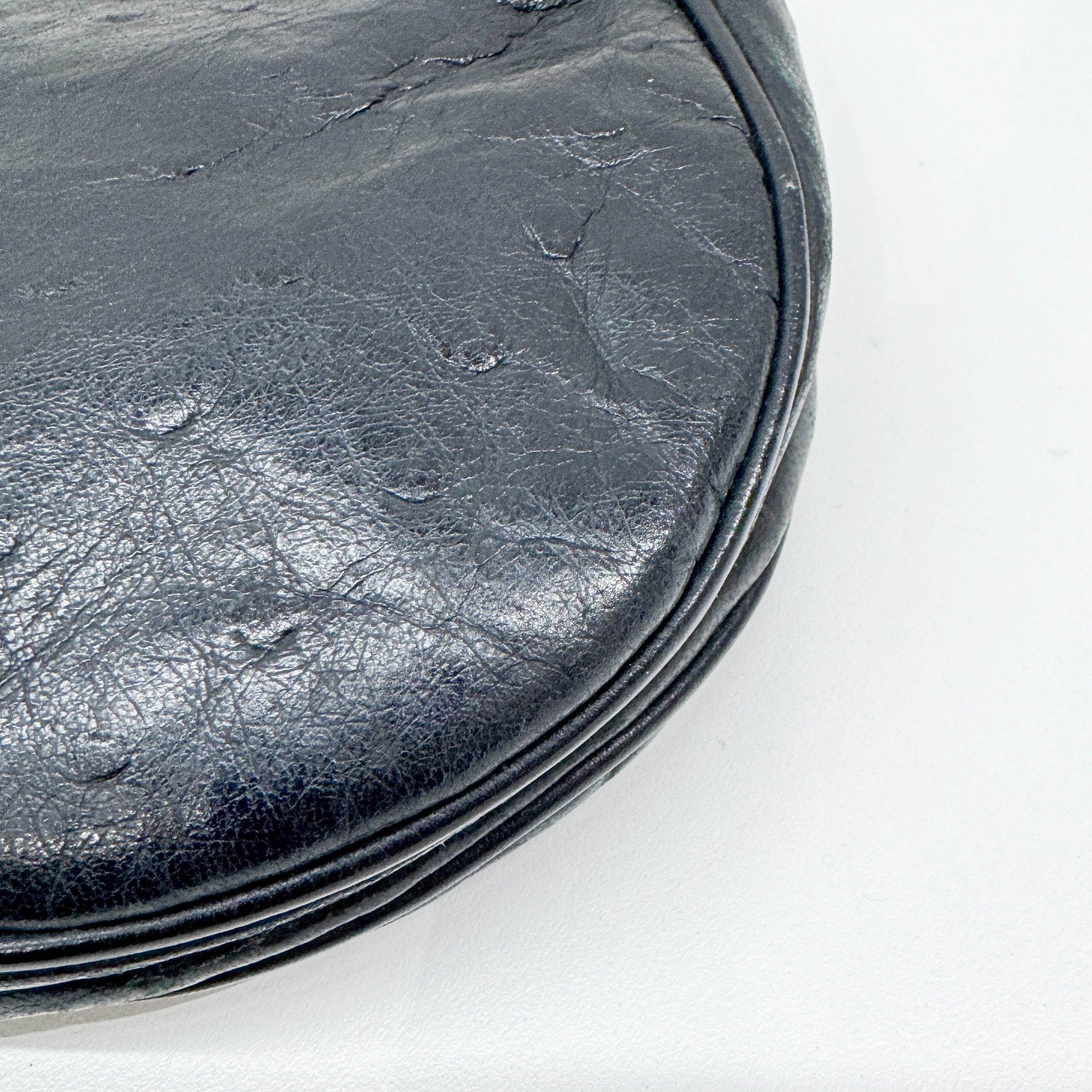 Saddle Black Ostrich Embossed Leather Shoulder Bag