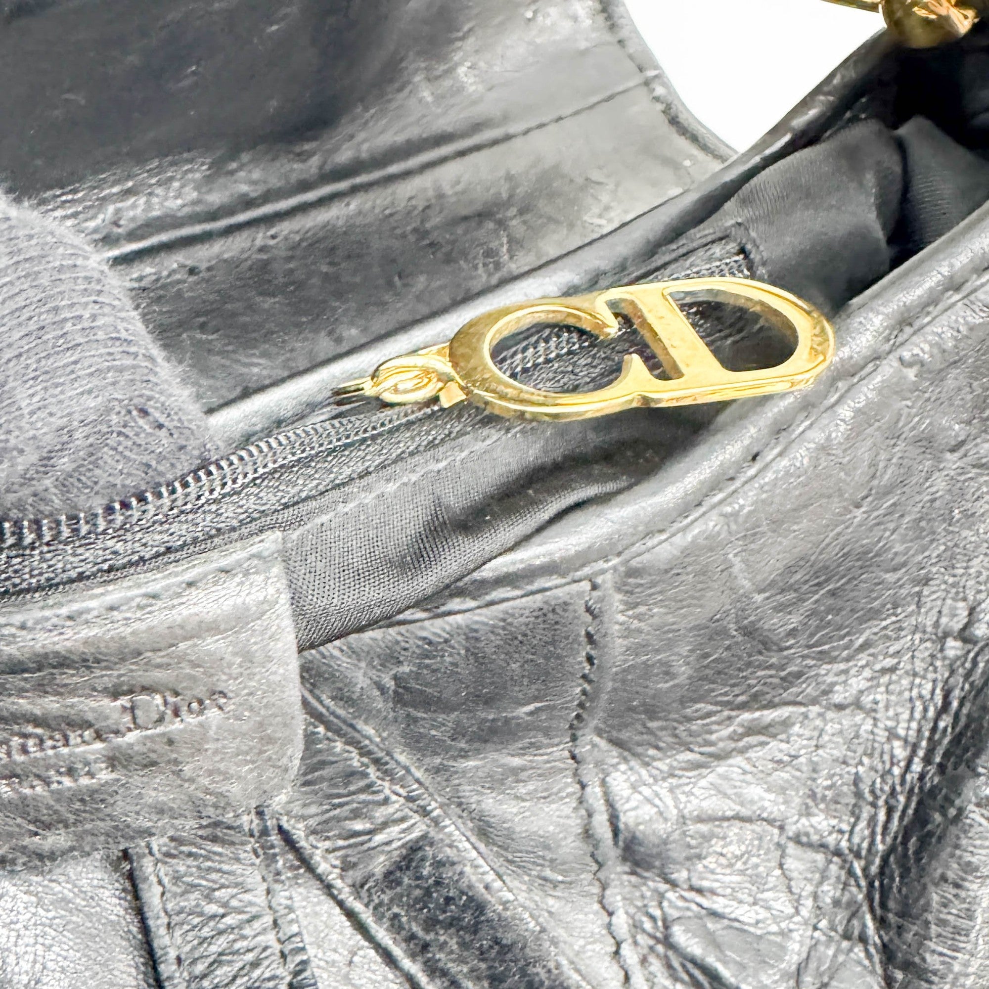 Saddle Black Ostrich Embossed Leather Shoulder Bag