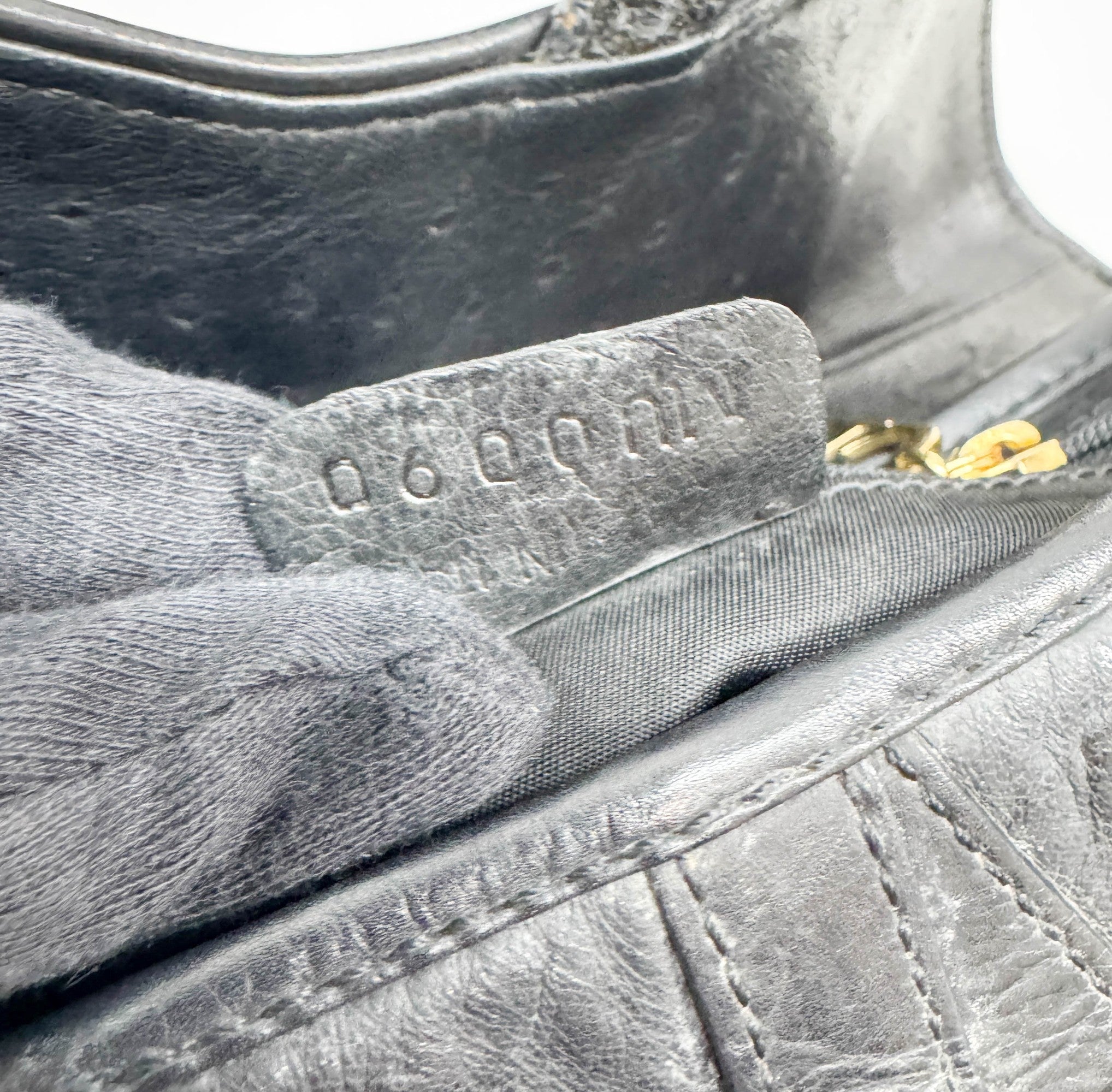 Saddle Black Ostrich Embossed Leather Shoulder Bag