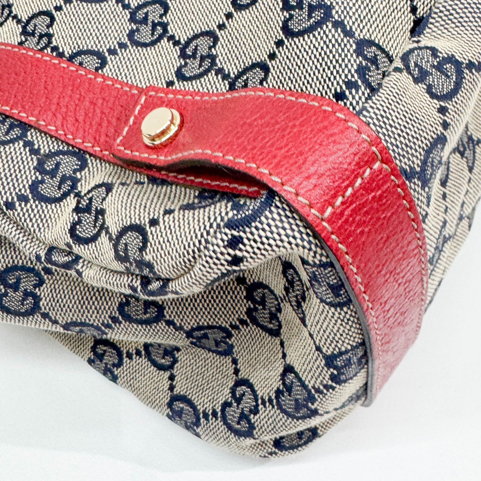 Abbey D-Ring Red Trim Tan GG Canvas Shoulder Bag