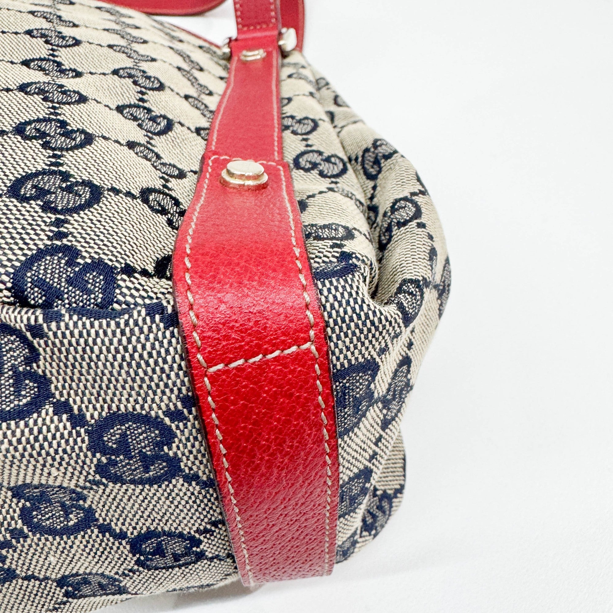 Abbey D-Ring Red Trim Tan GG Canvas Shoulder Bag