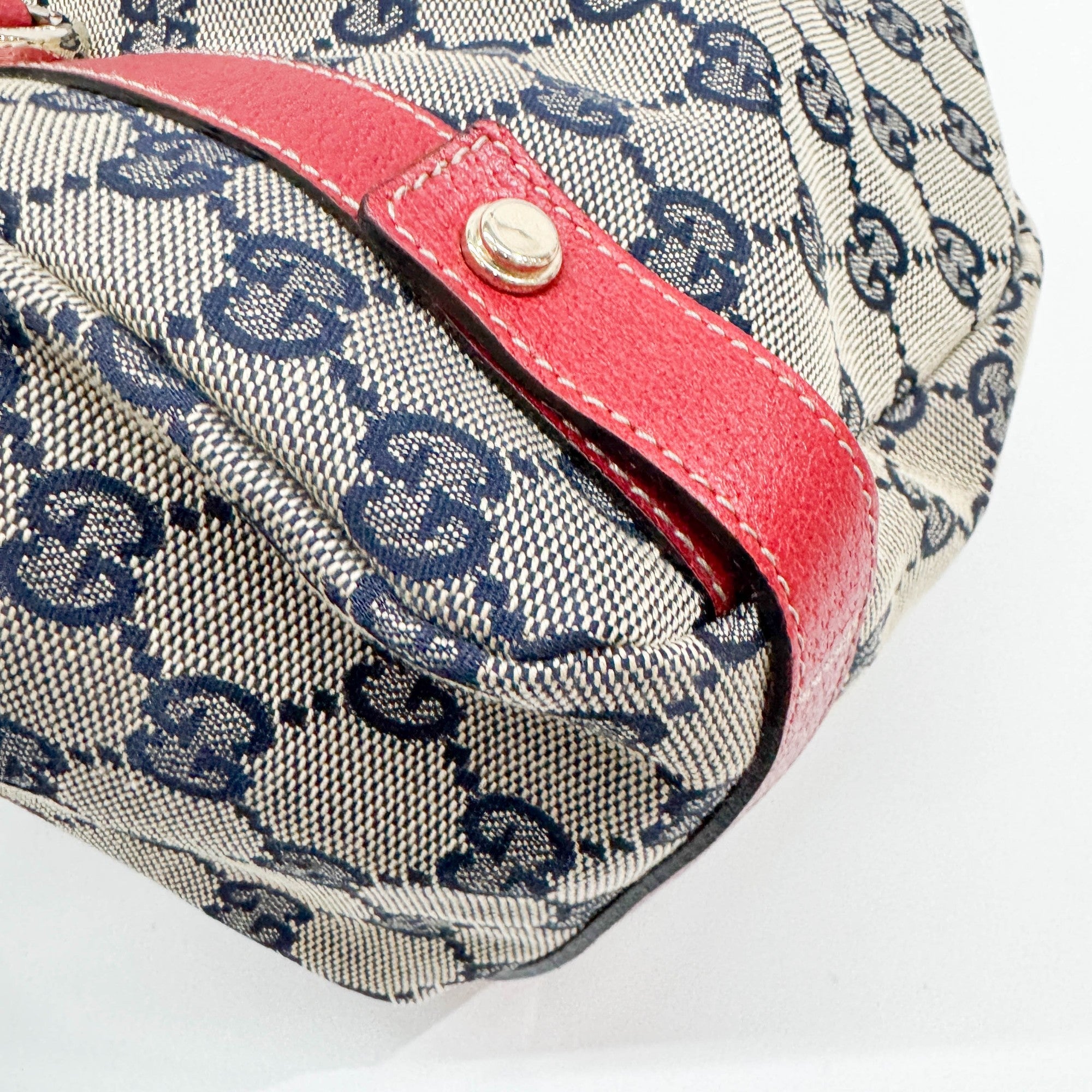 Abbey D-Ring Red Trim Tan GG Canvas Shoulder Bag