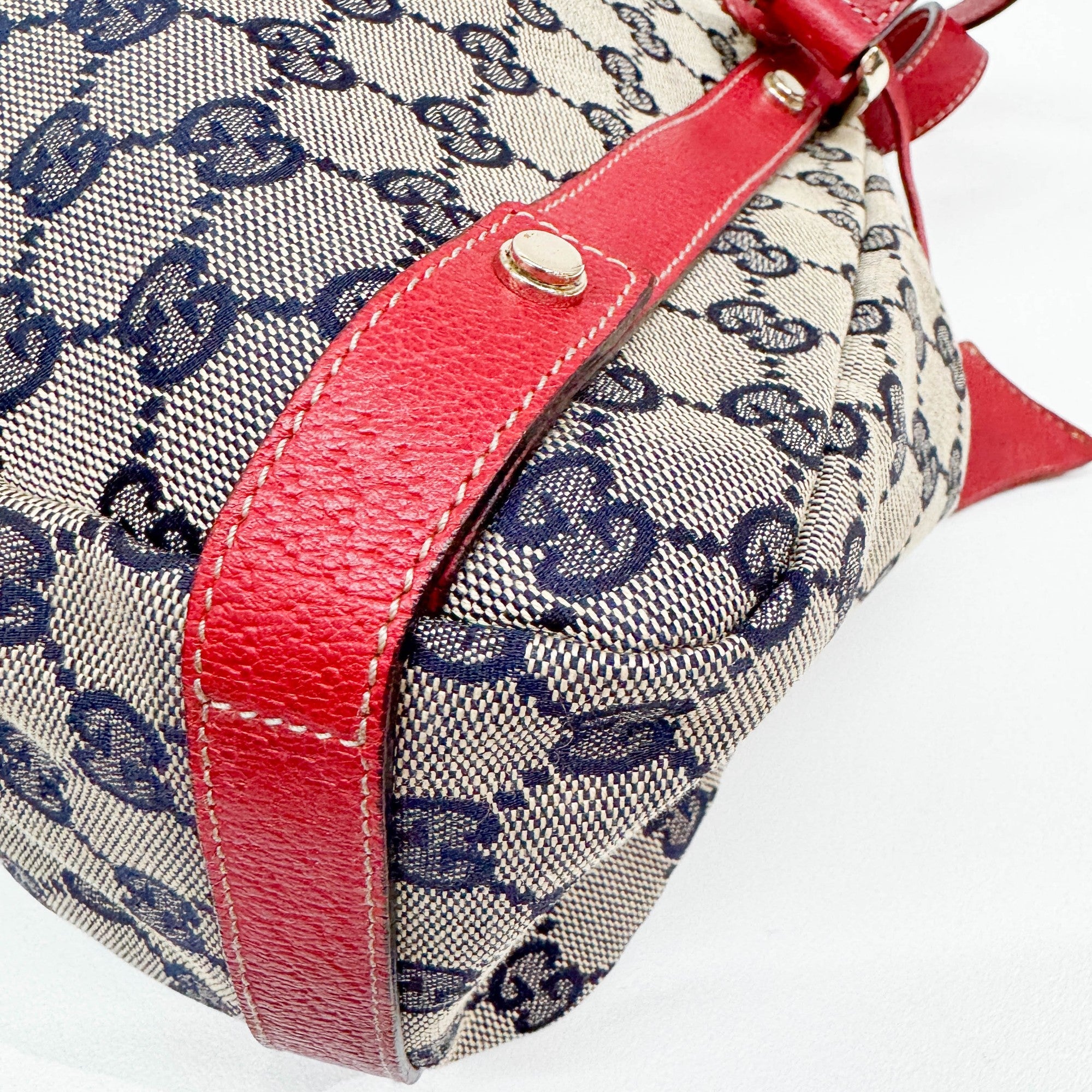 Abbey D-Ring Red Trim Tan GG Canvas Shoulder Bag