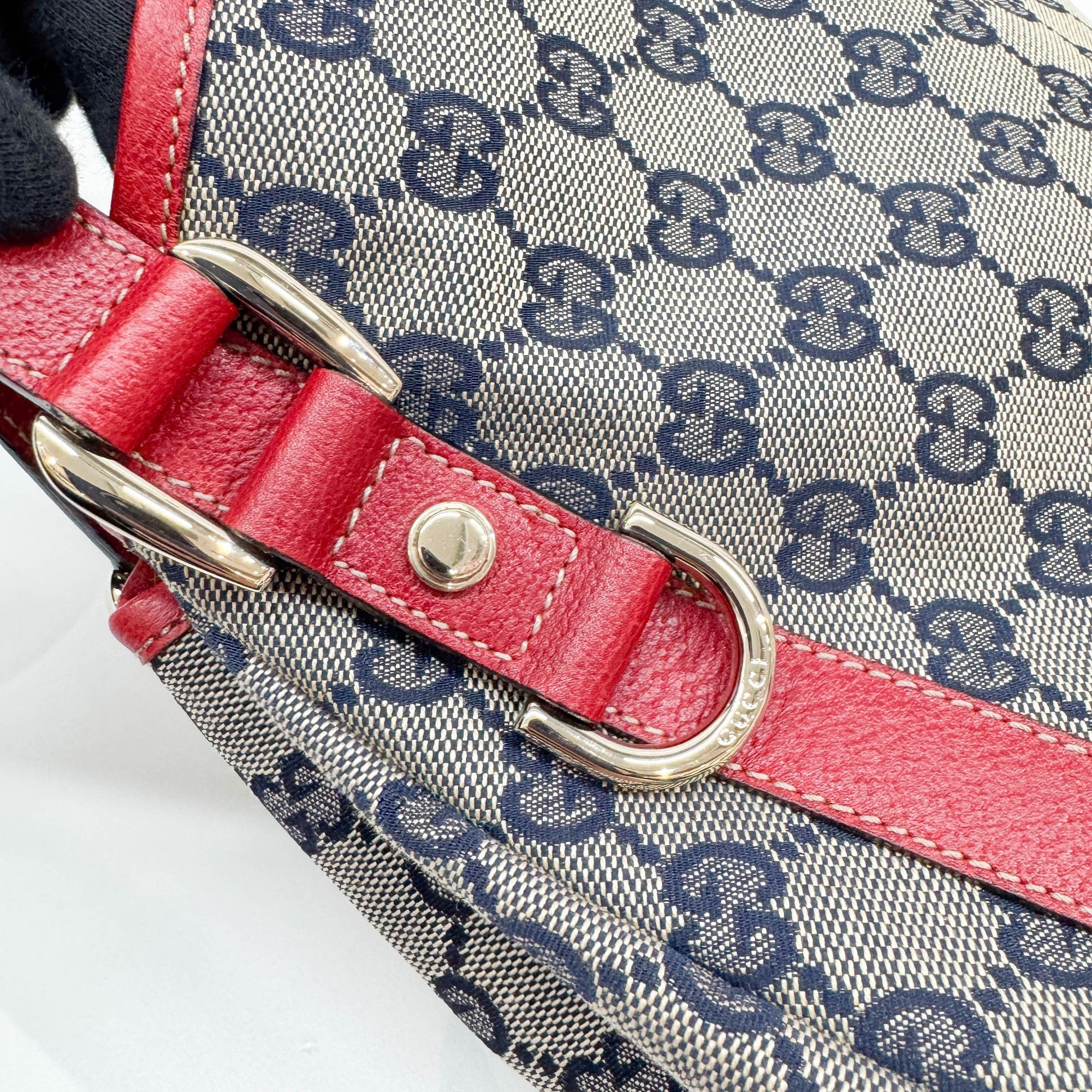 Abbey D-Ring Red Trim Tan GG Canvas Shoulder Bag