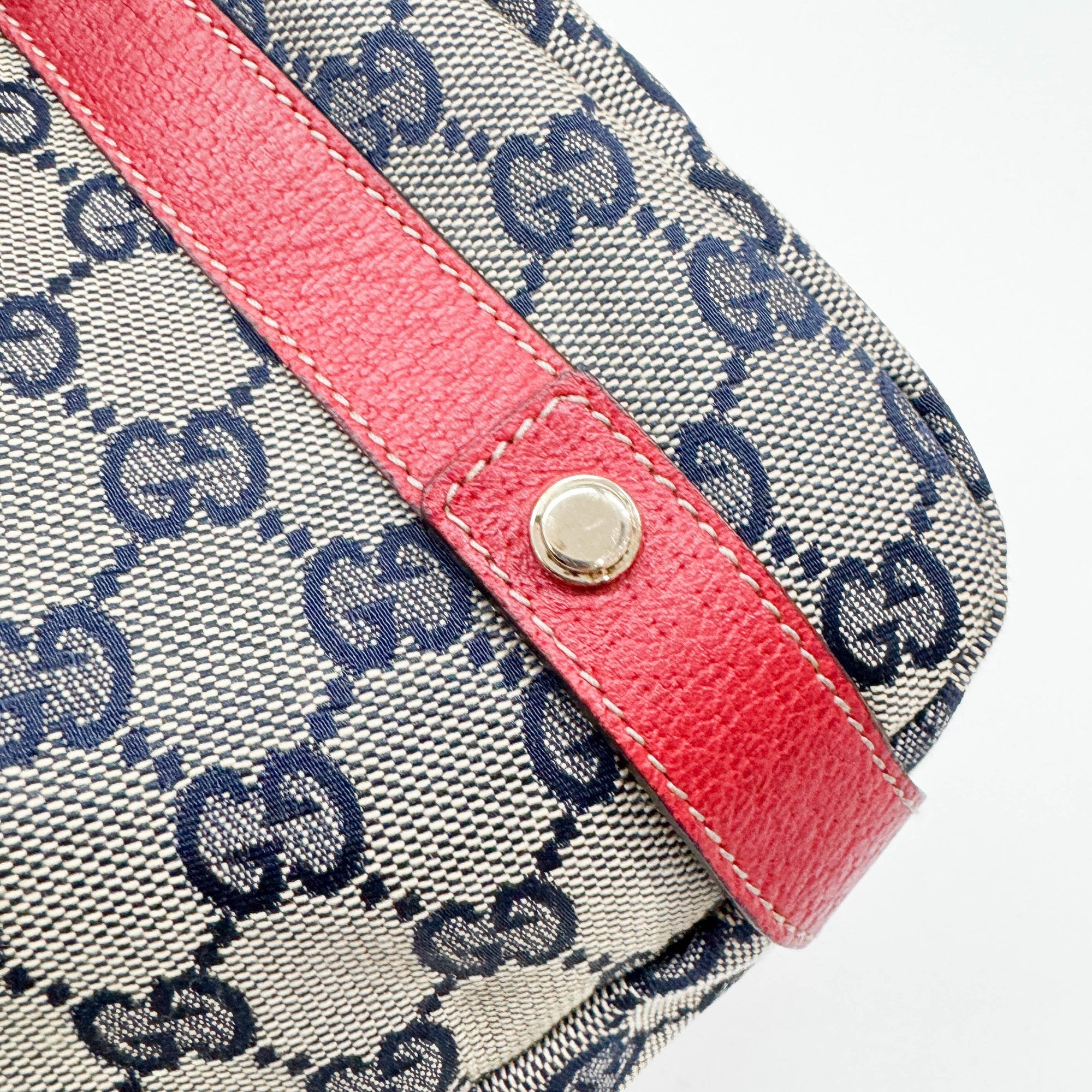 Abbey D-Ring Red Trim Tan GG Canvas Shoulder Bag